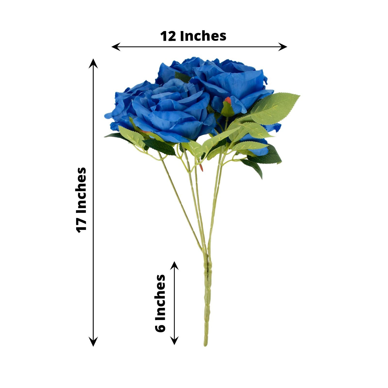 2 Bushes | 17inch Royal Blue Premium Silk Jumbo Rose Flower Bouquet, Wedding Floral Arrangements