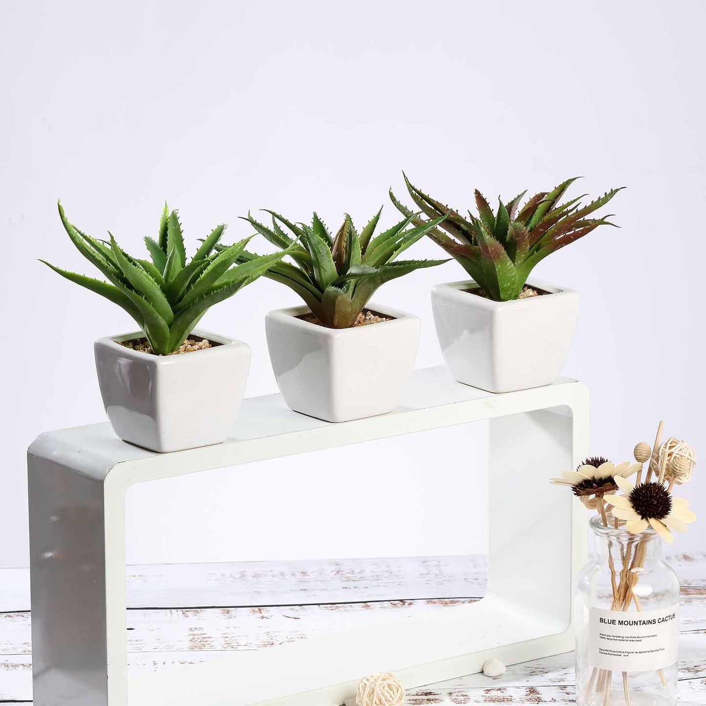 3 Pack | 5inches Ceramic Planter Pot & Artificial Spot Aloe Succulent Plant