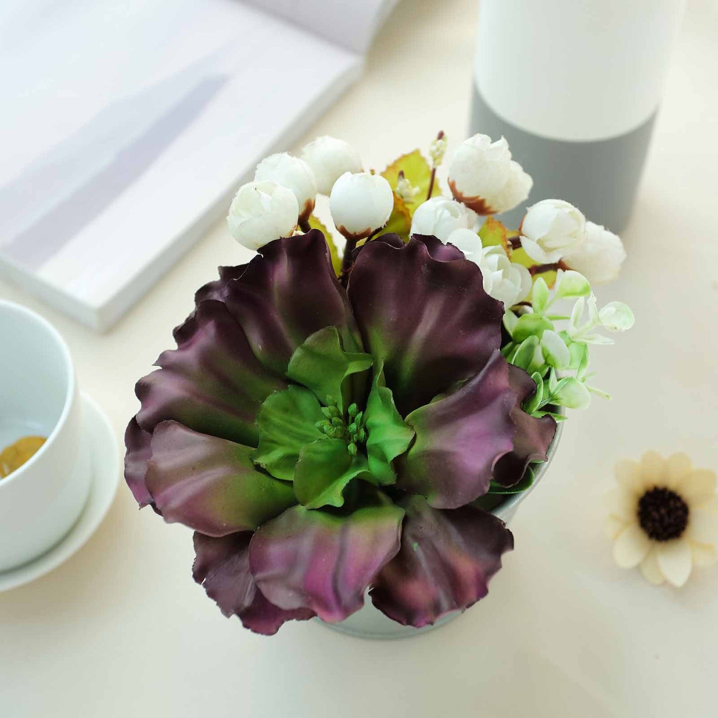 6 Inch Artificial Wavy Kalanchoe Decorative Succulent PVC Plants in Pack of 3