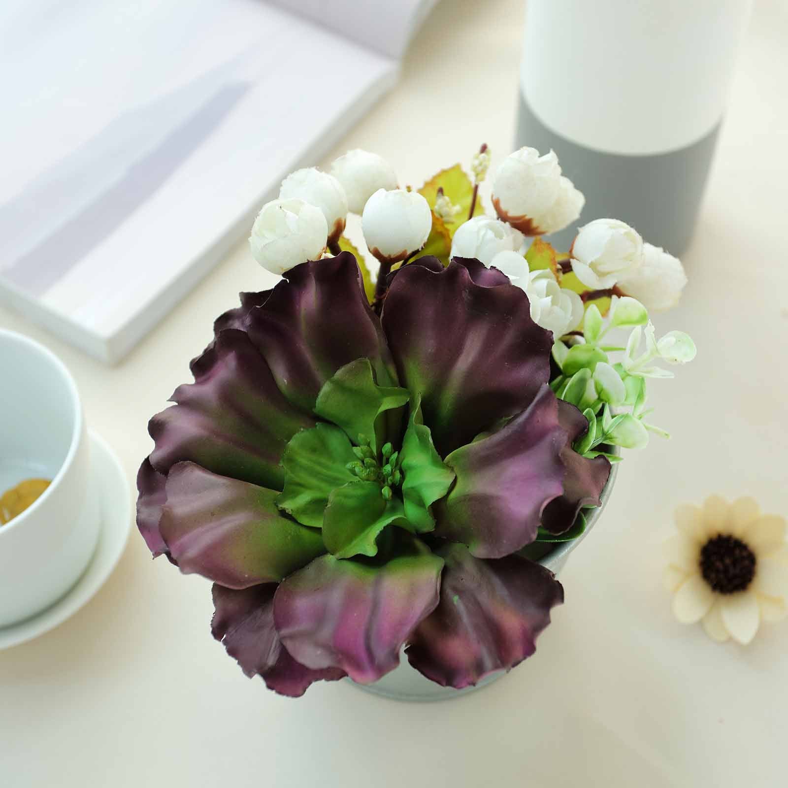 6 Inch Artificial Wavy Kalanchoe Decorative Succulent PVC Plants in Pack of 3