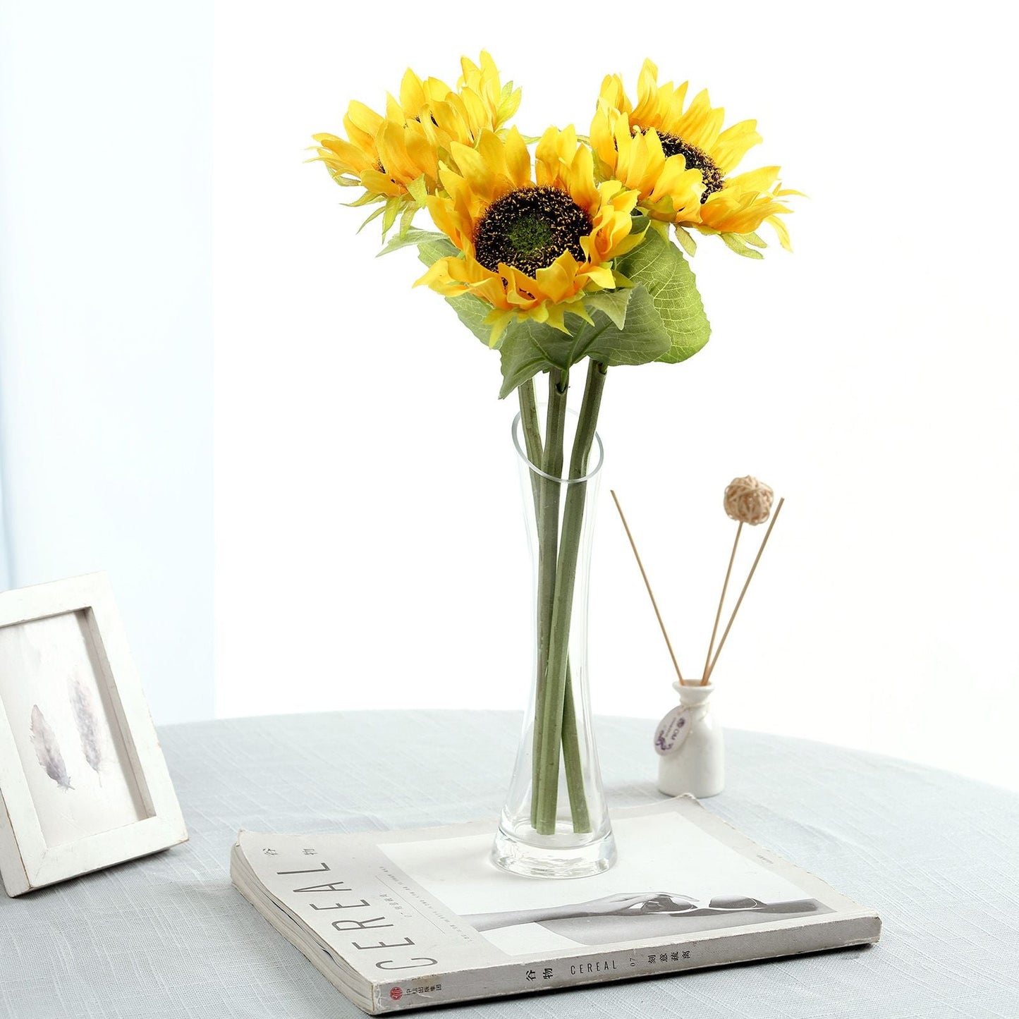 3 Stems | 17inch Yellow Artificial Silk Sunflower Flower Bouquet Branches