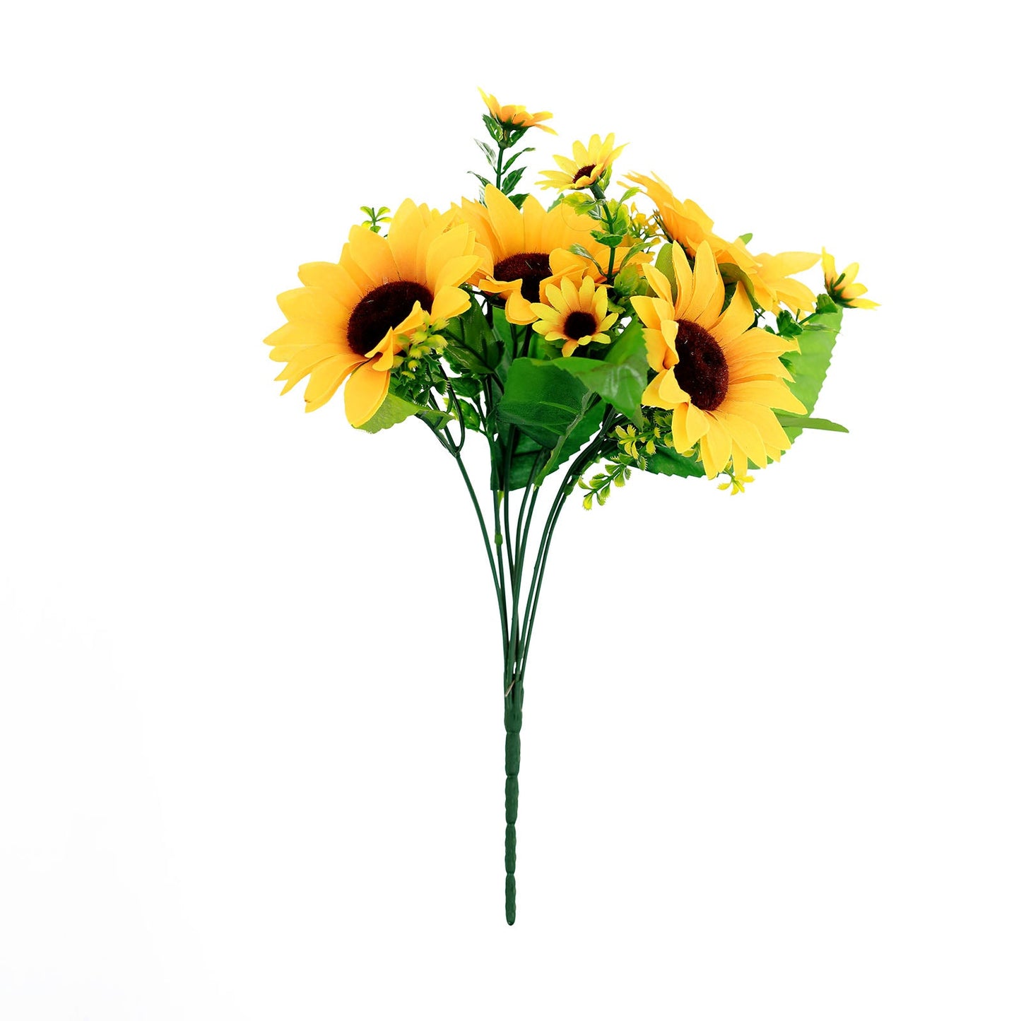 2 Bouquets of 13 Inch Artificial Silk Yellow Sunflower Bushes#whtbkgd 