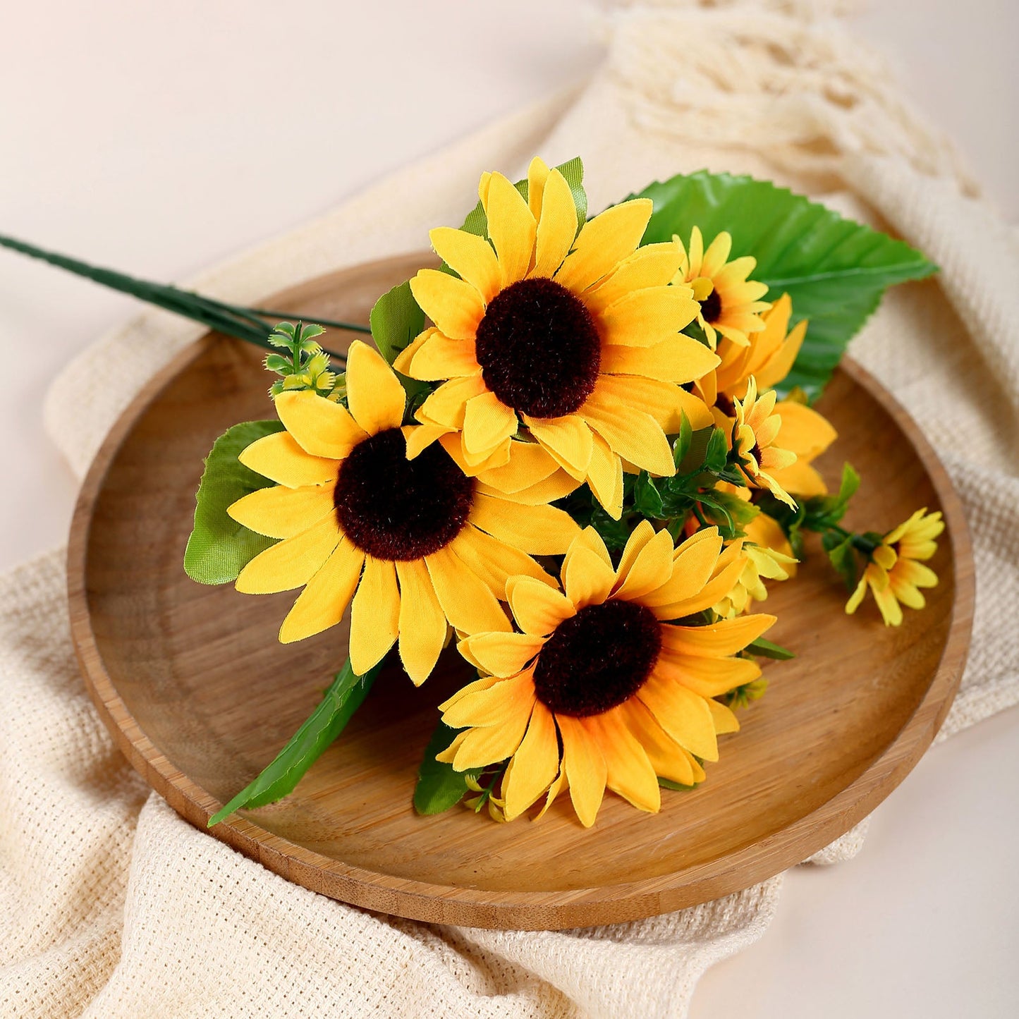 13 Inch Yellow Artificial Silk Sunflower Bushes 2 Bouquets