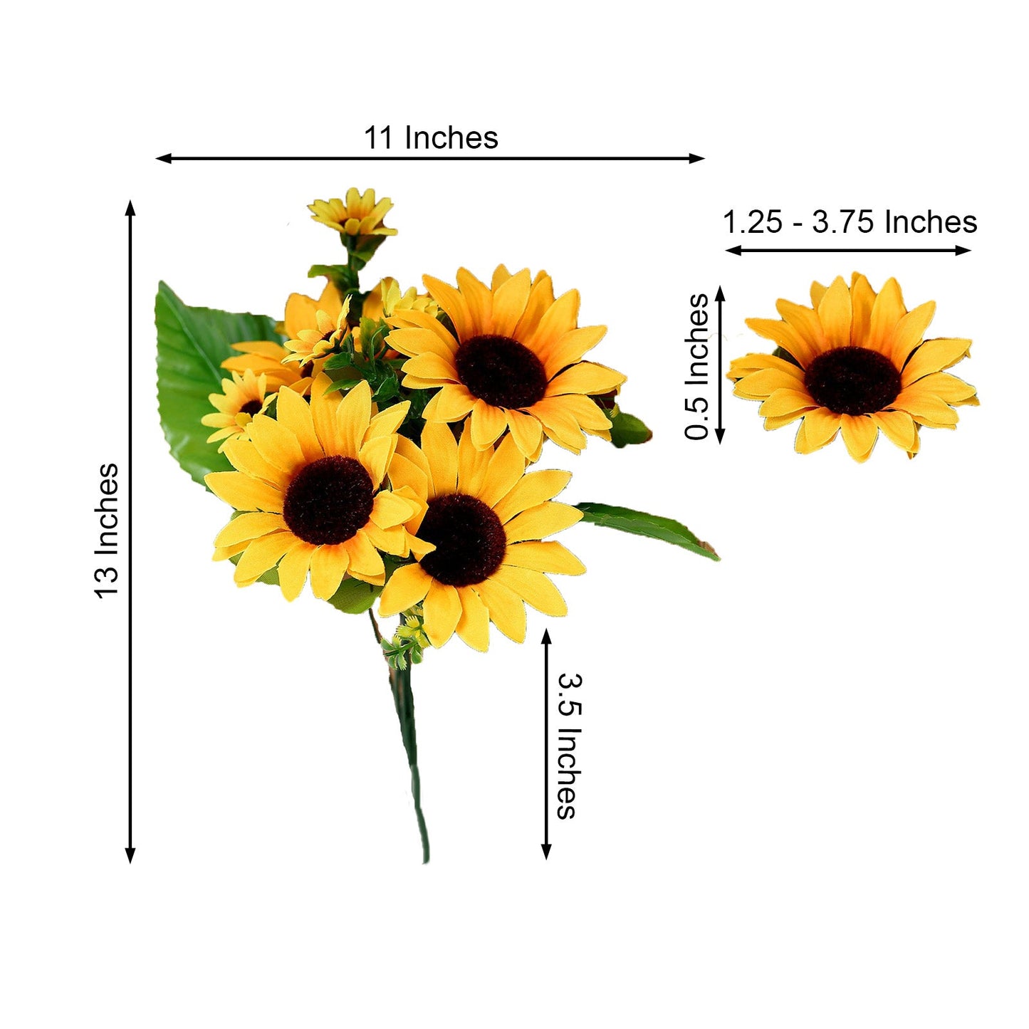 Yellow Artificial Silk Sunflower Bushes 2 Bouquet 13 Inch