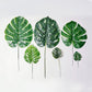 Assorted green artificial silk tropical monstera leaf plants.