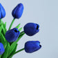 13 Inch Royal Blue Tulip Bouquet with Real Touch Artificial Foam 10 Stems