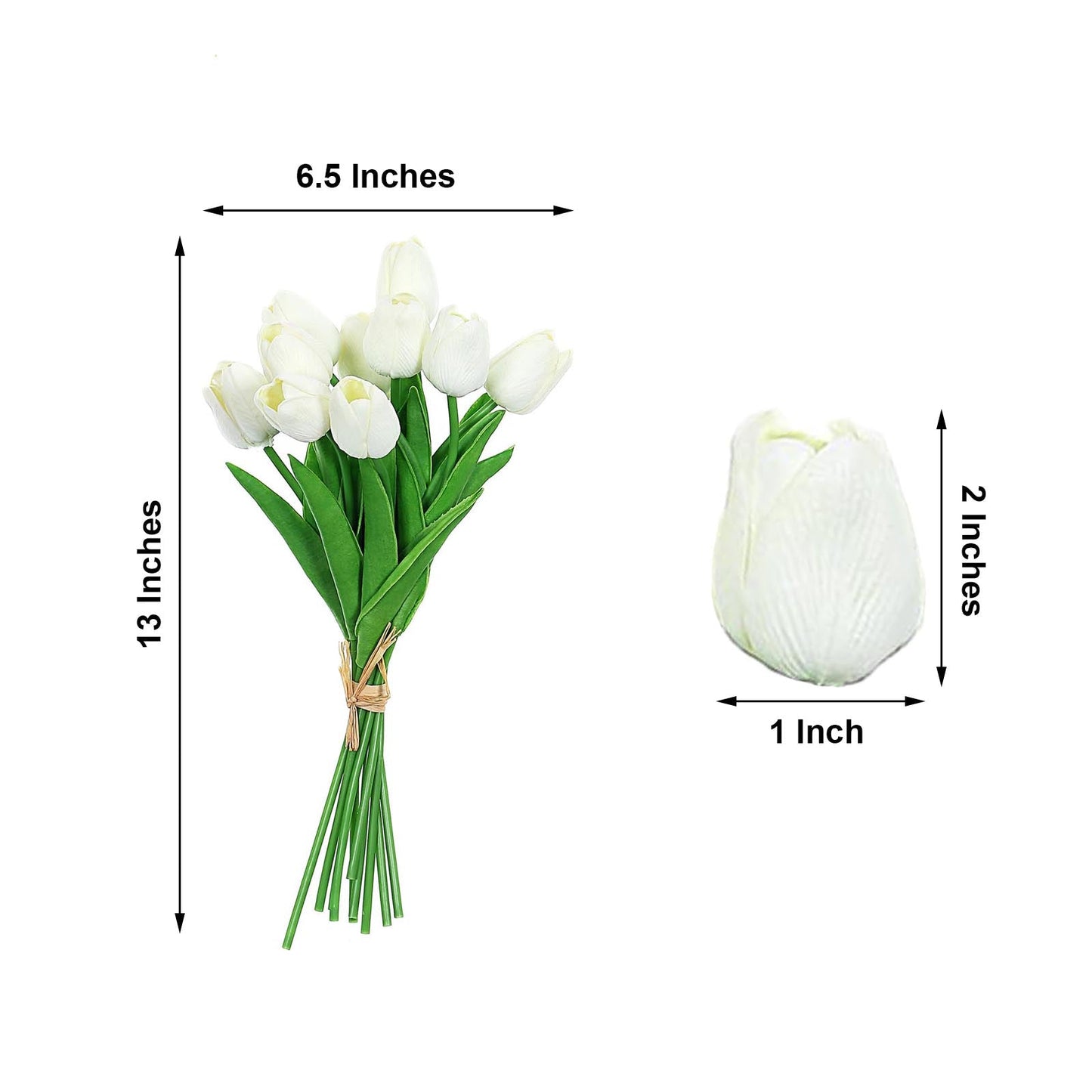 Artificial Foam Tulips 13 Inch White Real Touch 10 Stems