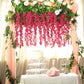 5 Pack 44" Silk Hanging Wisteria Flower Garland Vines in Fuchsia, 3 Strands in 1 Bush