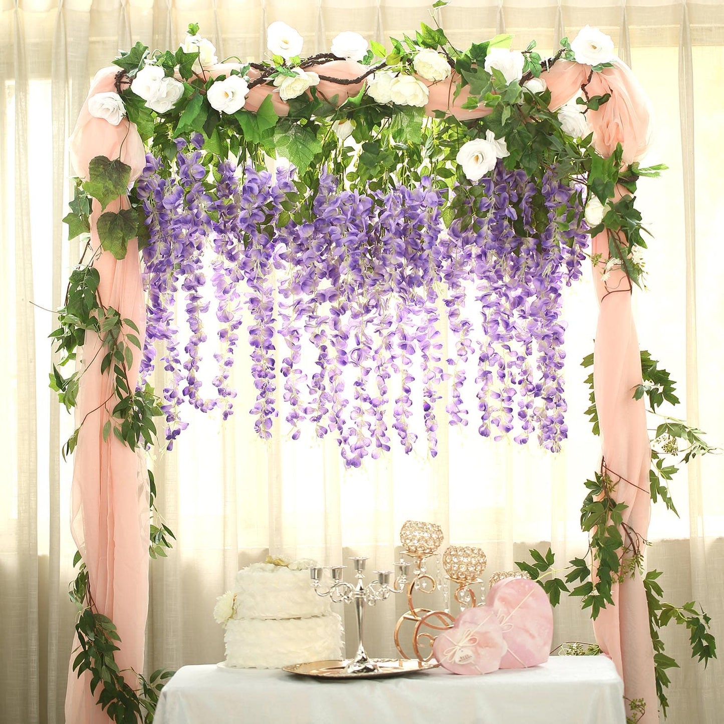 5 Pack 44" Silk Hanging Wisteria Flower Garland Vines in Purple, 3 Strands in 1 Bush