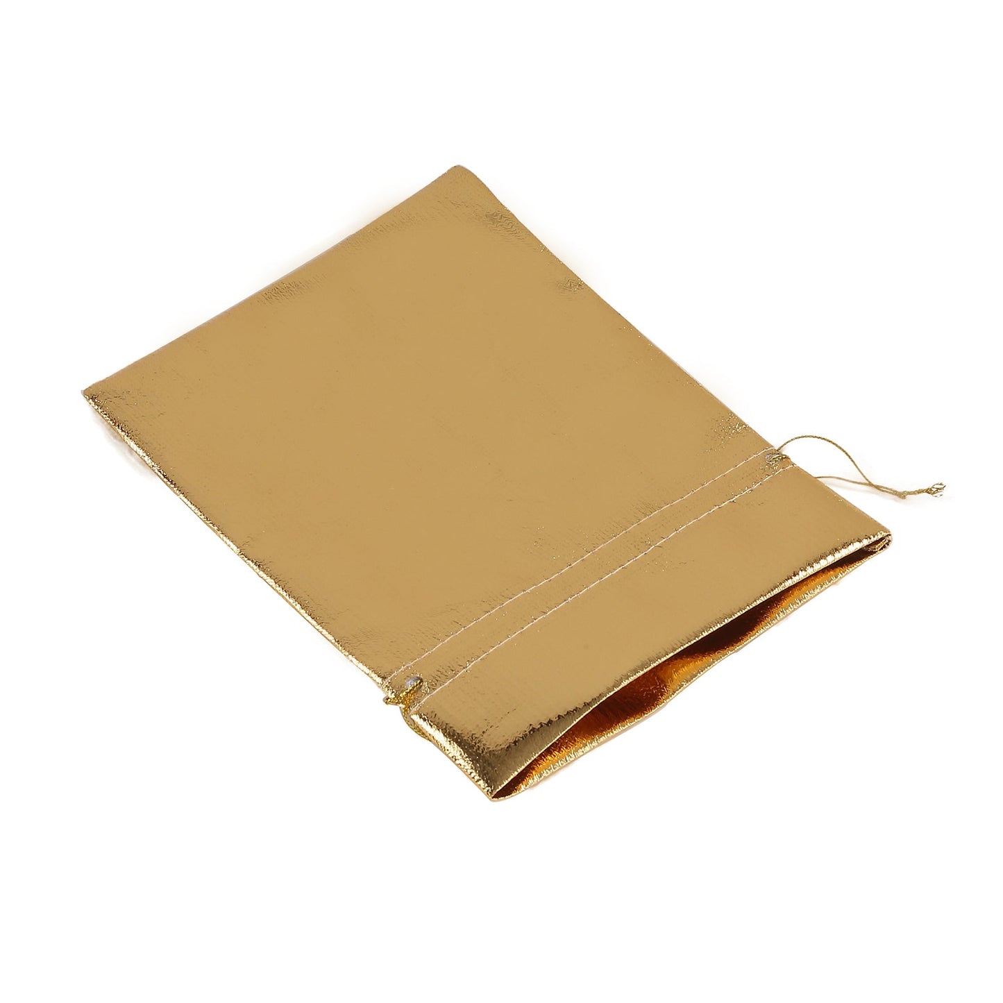 5 Inch x 7 Inch Gold Drawstring Lame Metallic Polyester Shiny Fabric Candy Pouch Gift Bags#whtbkgd 