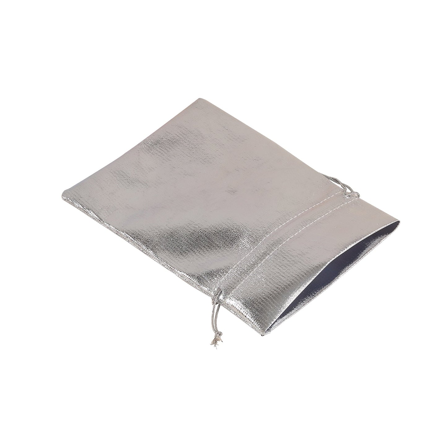 Silver Drawstring Lame Metallic Polyester Shiny Fabric Candy Pouch Gift Bags 5 Inch x 7 Inch#whtbkgd