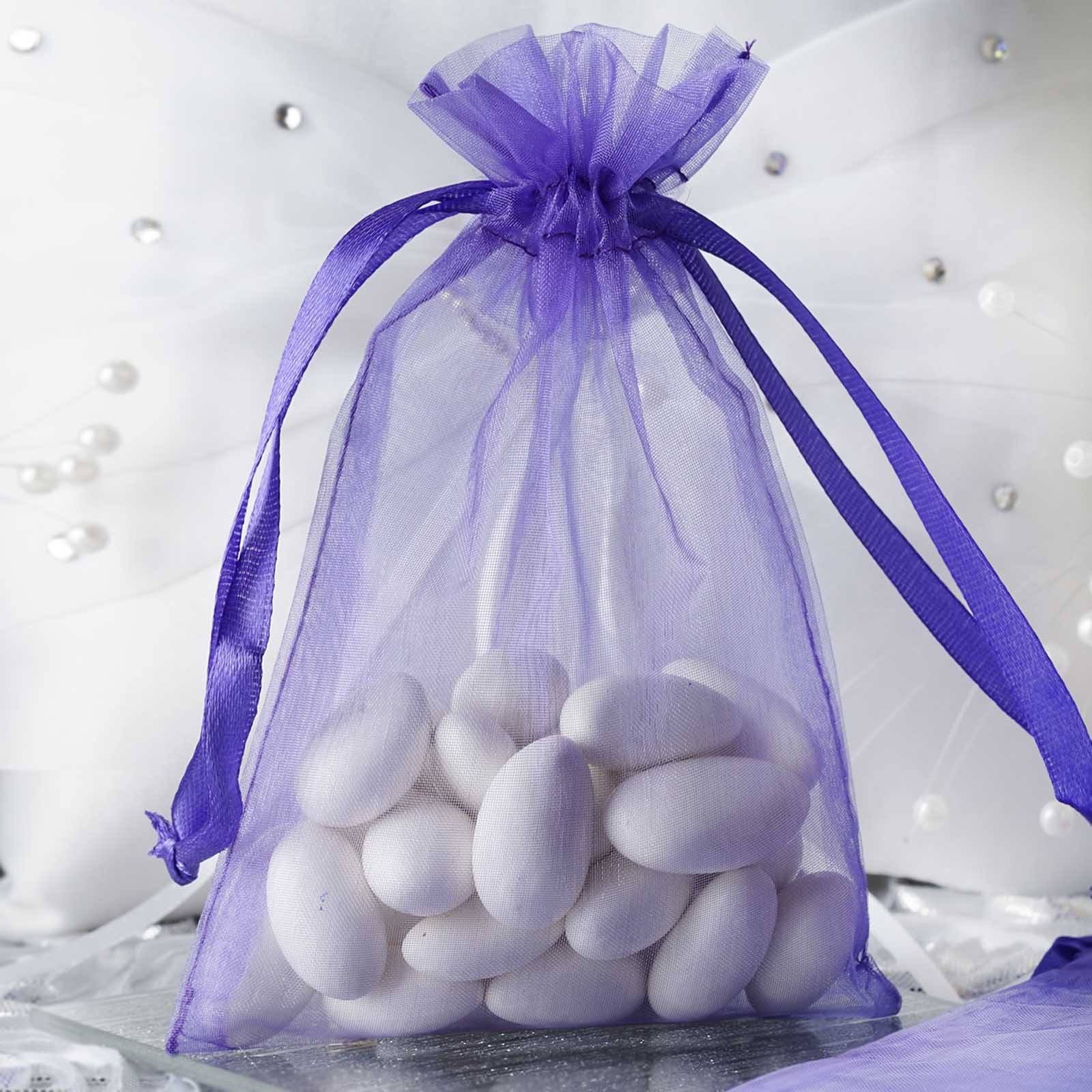 10 Pack | 4inches Purple Organza Drawstring Wedding Party Favor Gift Bags#whtbkgd
