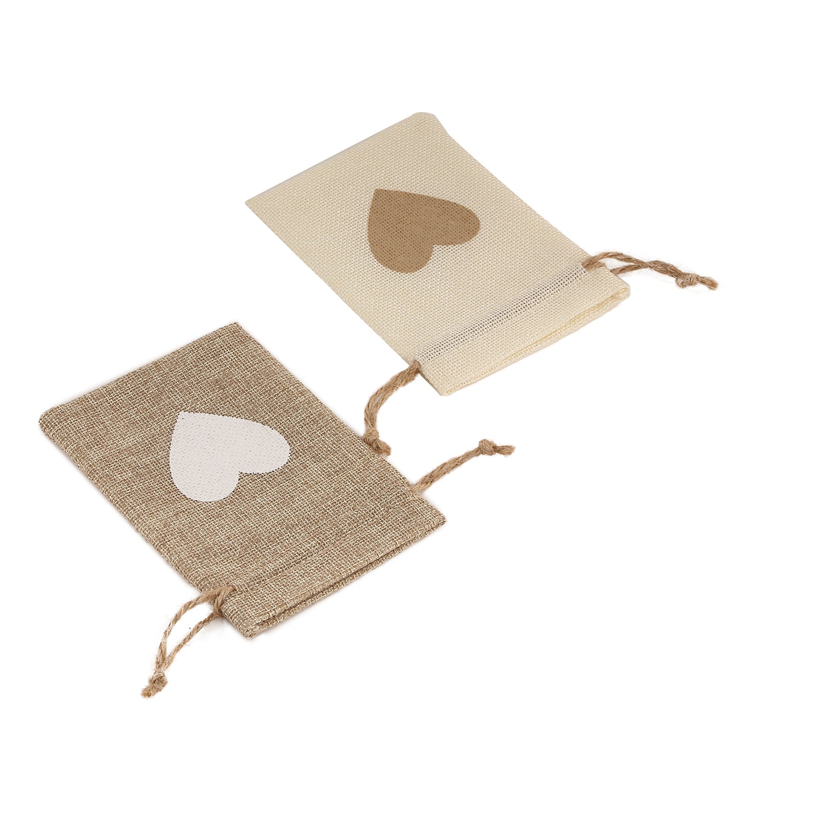 Natural heart design gift bags in ivory and rustic colors.