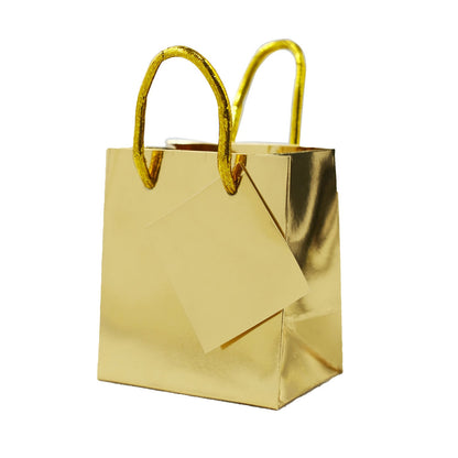 Small 5 Inch Gold Goodie Bags With Handles 12 Pack#whtbkgd