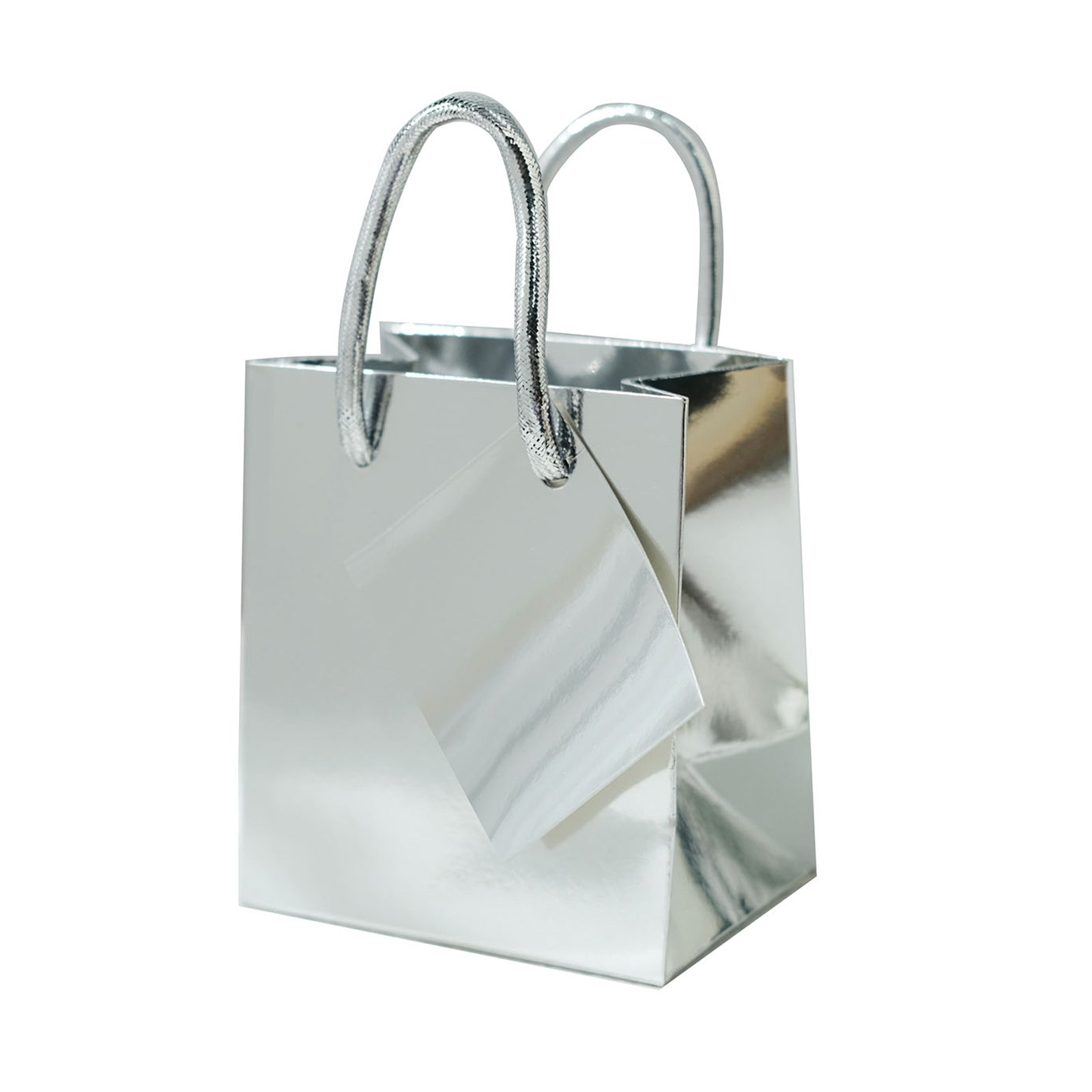 Small 5 Inch Handled Gift Bags In Silver Foil#whtbkgd