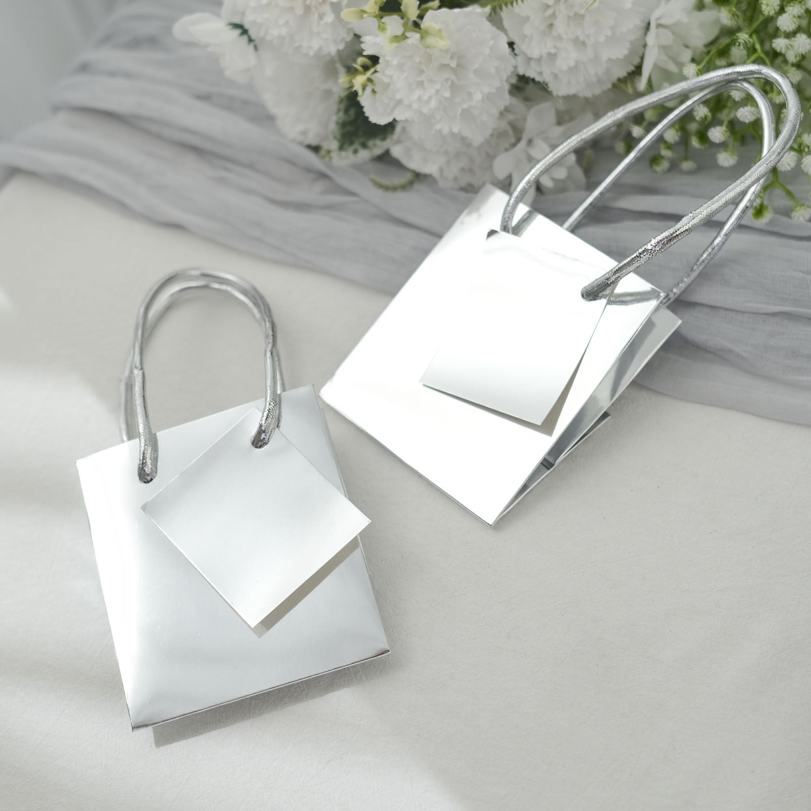 Metallic Silver Small Party Favor Bags 5 Inch