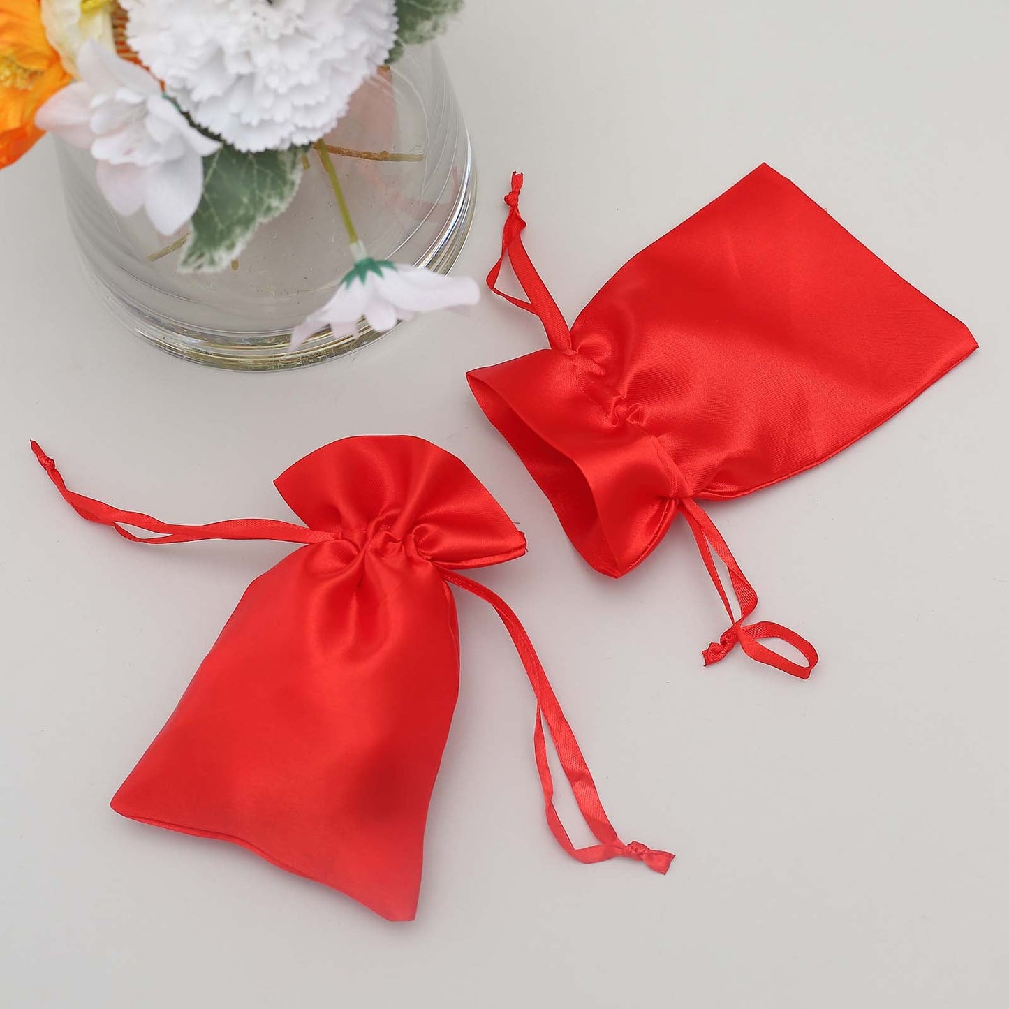 12 Pack | 4"x6" Red Satin Drawstring Wedding Party Favor Gift Bags