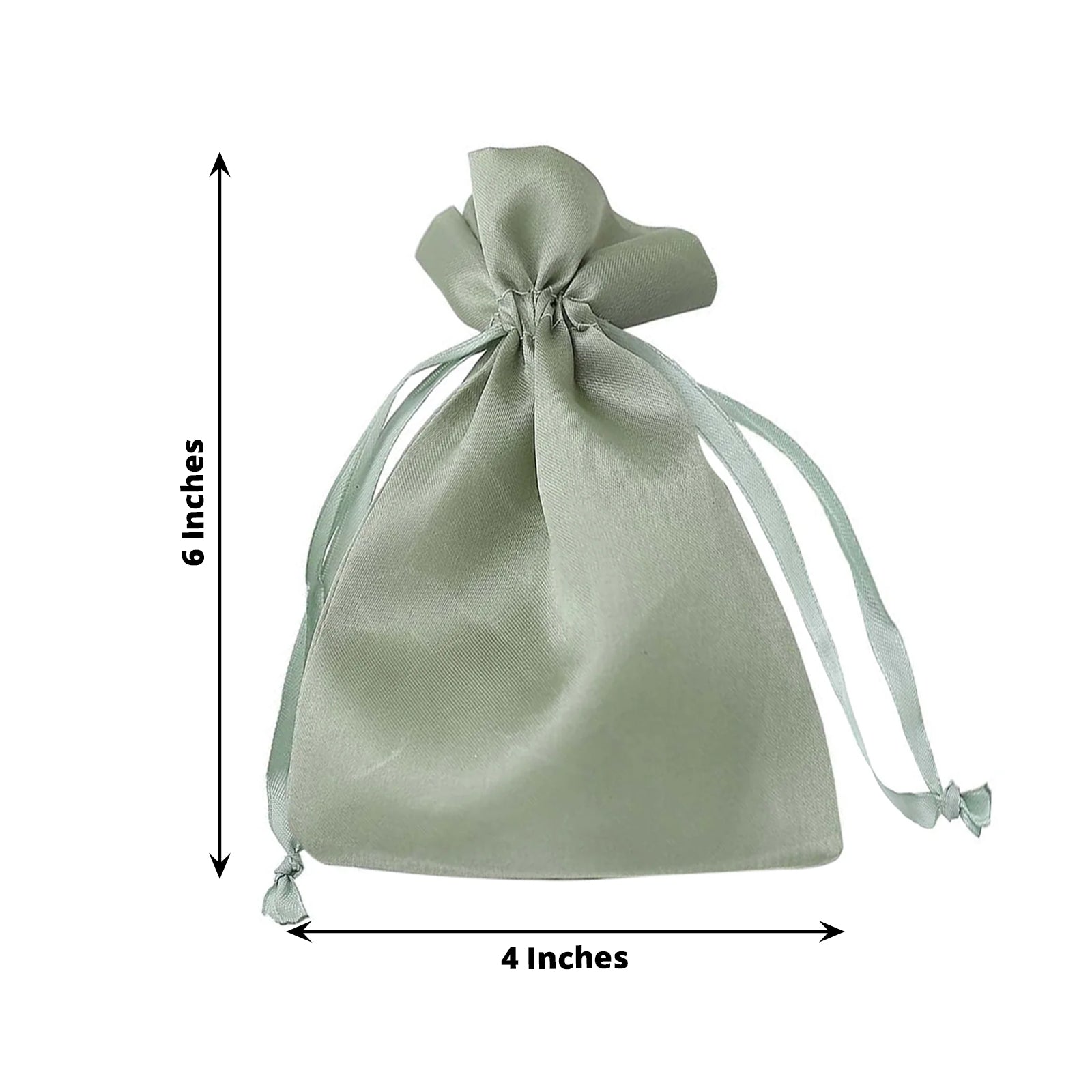 Sage green satin drawstring wedding favor gift bag, 4"x6".