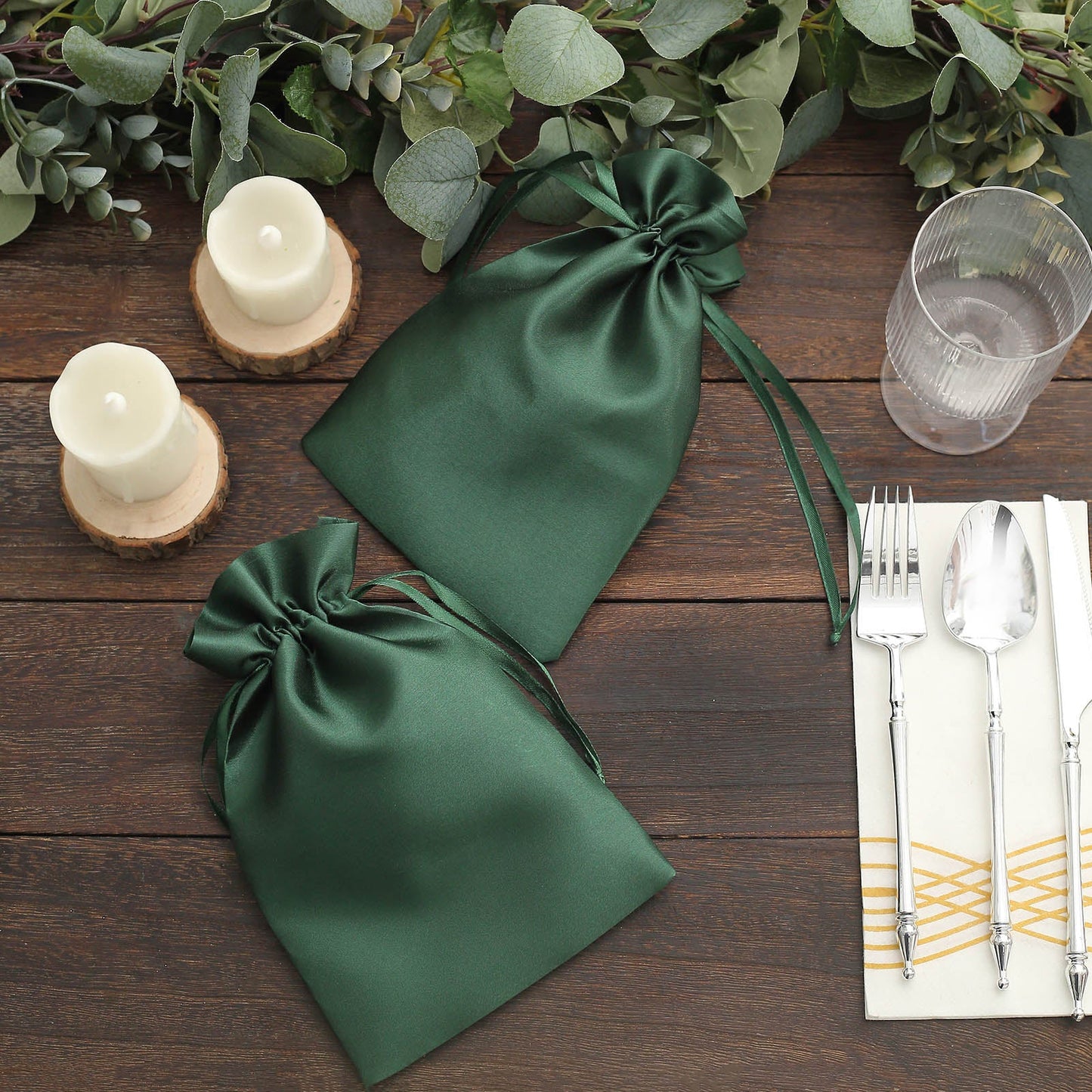 12 Pack | 6inch x 9inch Hunter Emerald Green Satin Wedding Party Favor Bag