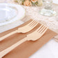 Eco-friendly biodegradable wooden forks in a vintage baroque design.