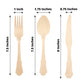 Vintage Baroque design disposable wooden utensil set in natural wood color.