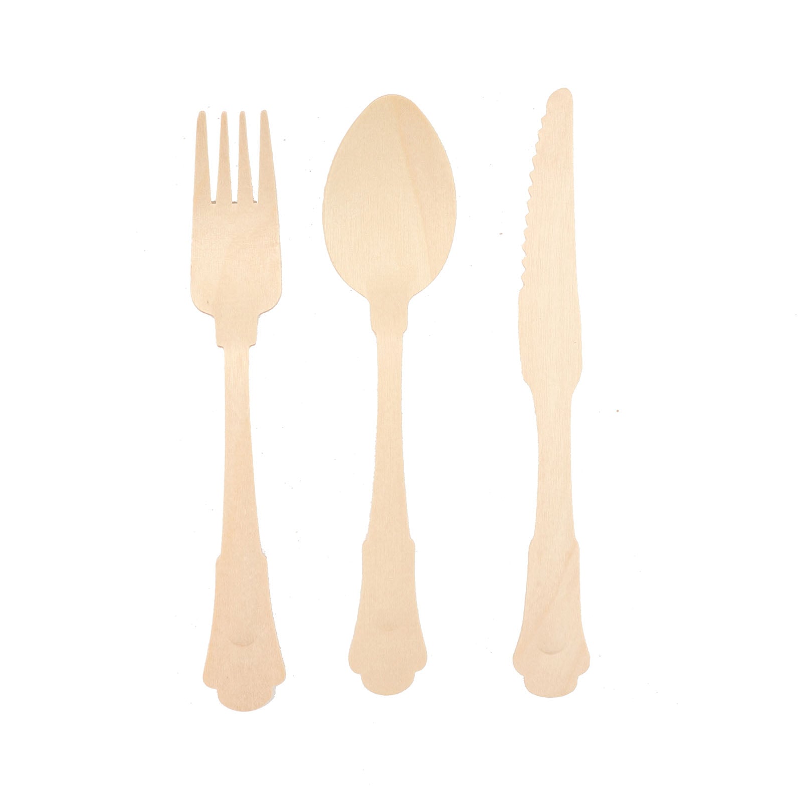 Eco-friendly biodegradable wooden utensils in a vintage baroque design.