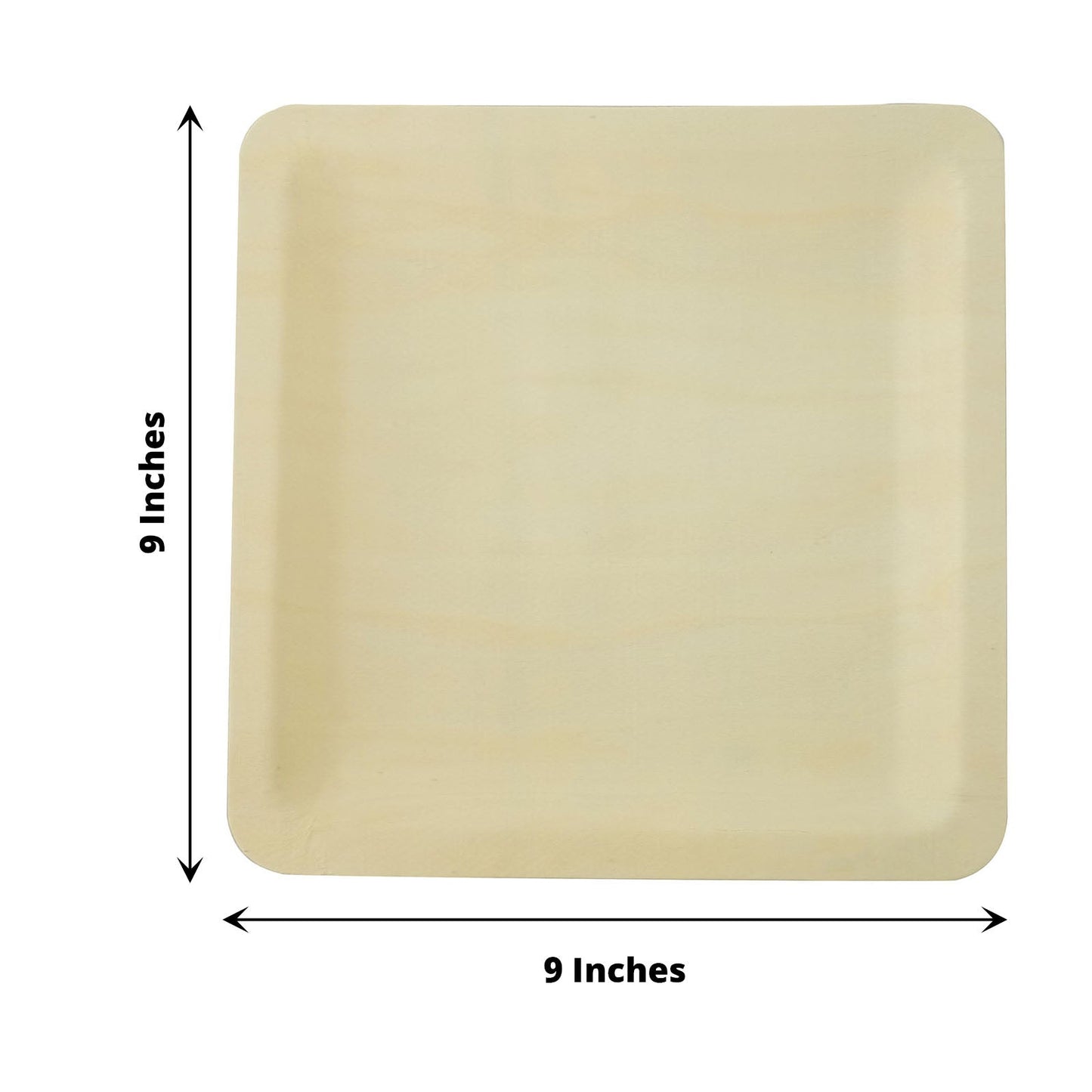 25 Pack Square Poplar Wood Dinner Plates 9 Inch Eco Friendly