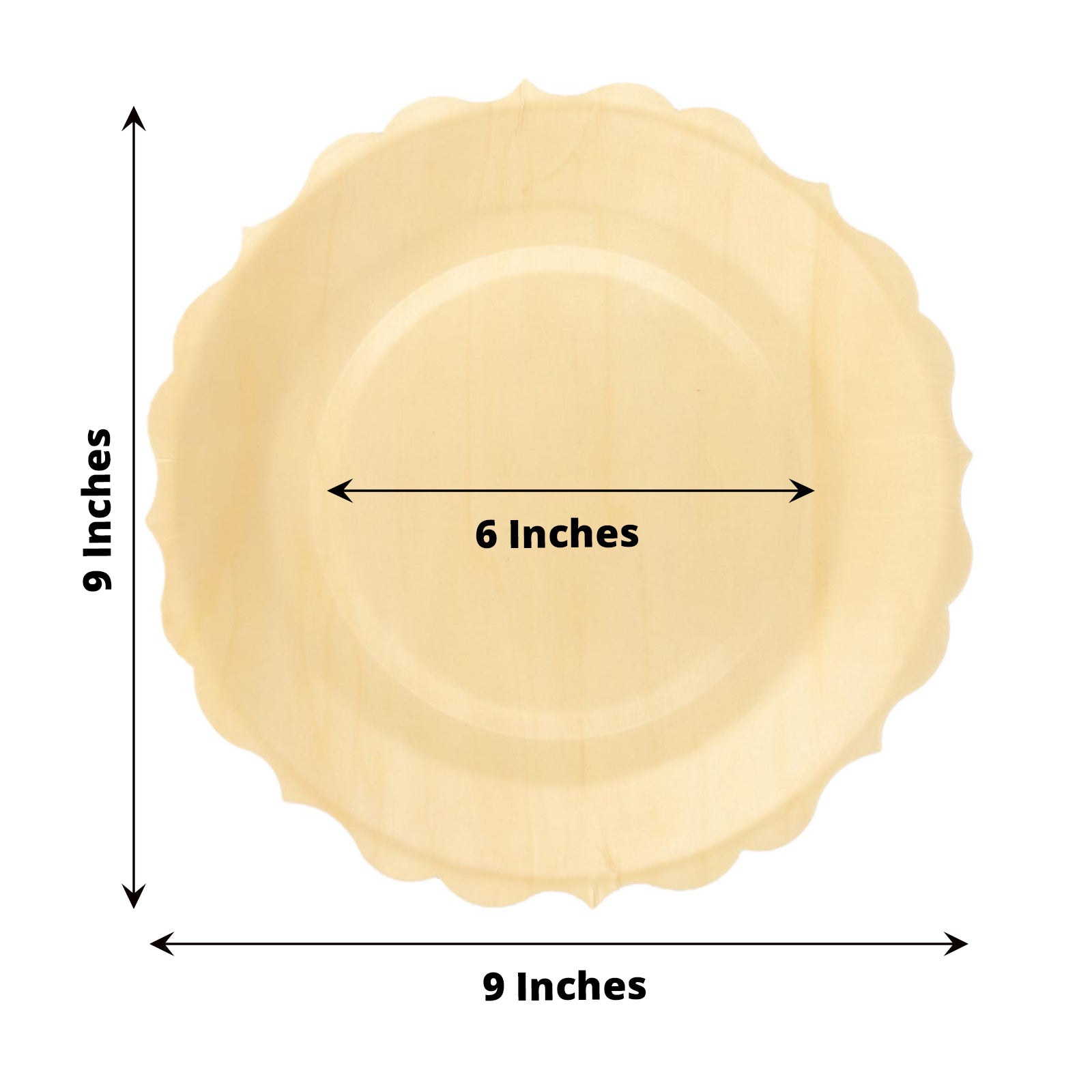 12 Pack Of Natural Birch Wood Disposable Dinner Plates With A Scalloped Rim