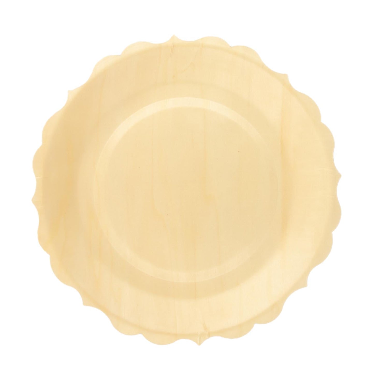 Natural Birch Wood Scalloped Rim Disposable Dinner Plates - 12 Pack Of 9 Inch#whtbkgd