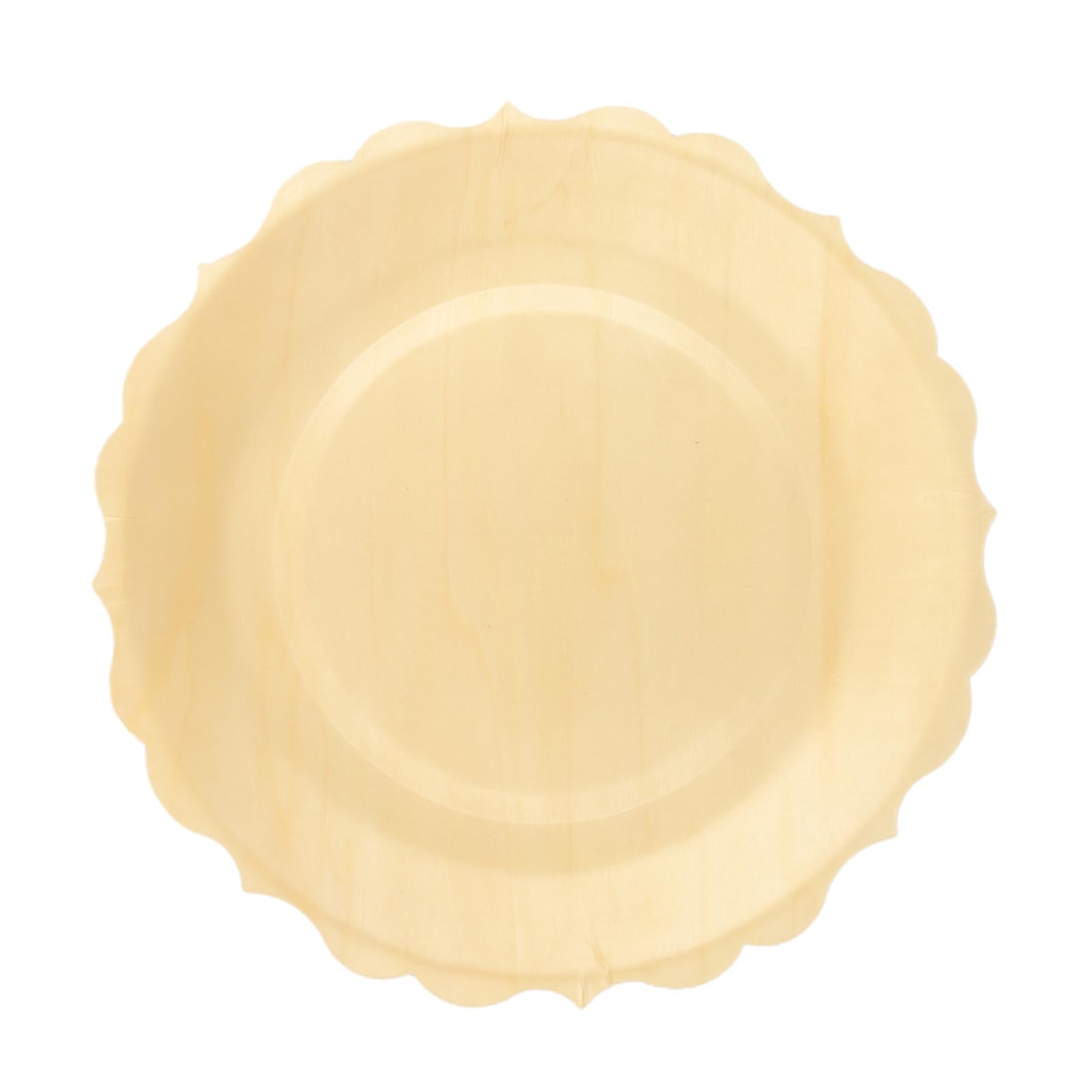 Natural Birch Wood Scalloped Rim Disposable Dinner Plates - 12 Pack Of 9 Inch#whtbkgd
