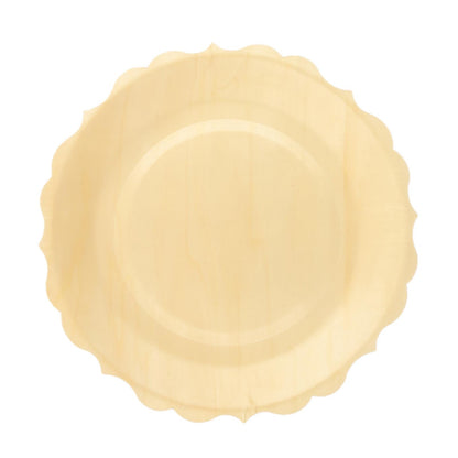 Natural Birch Wood Scalloped Rim Disposable Dinner Plates - 12 Pack Of 9 Inch#whtbkgd