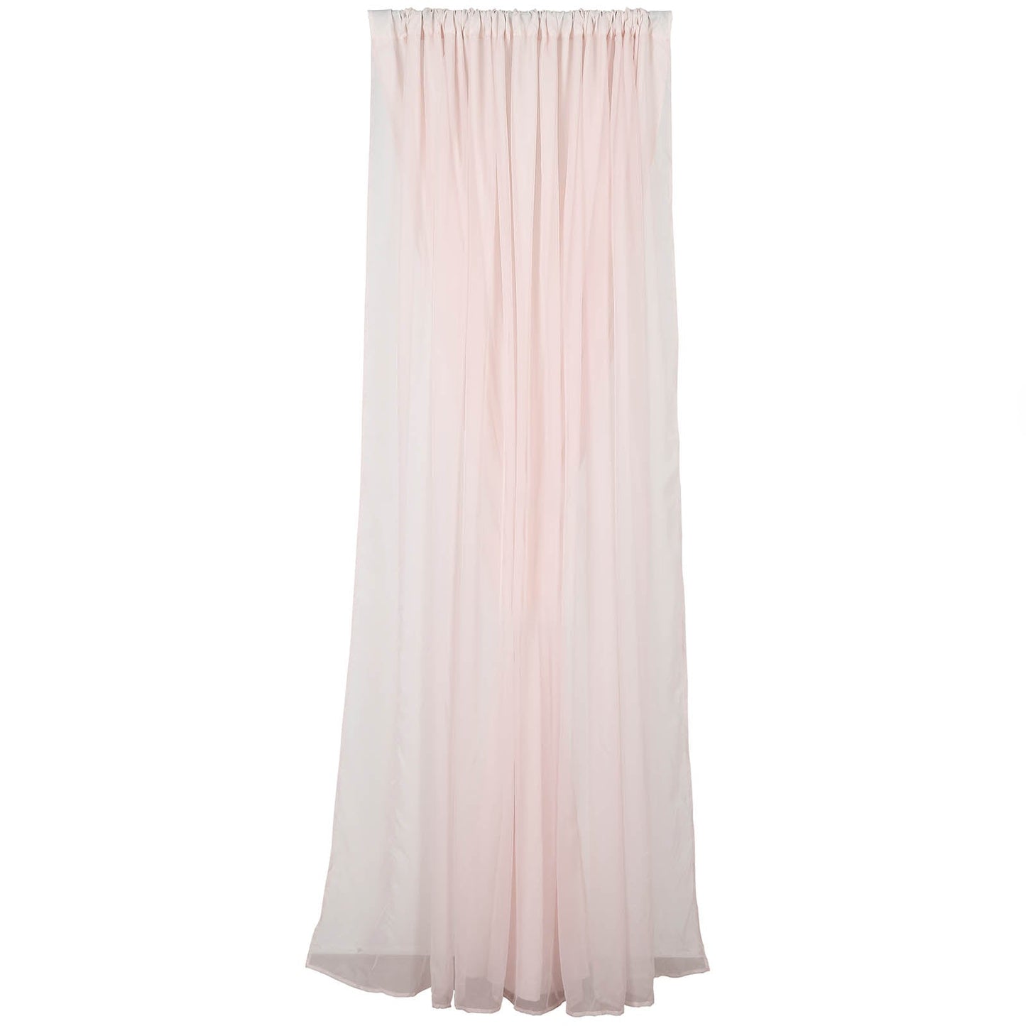 Blush chiffon polyester event curtain drapes, 10ftx10ft, with rod pockets.