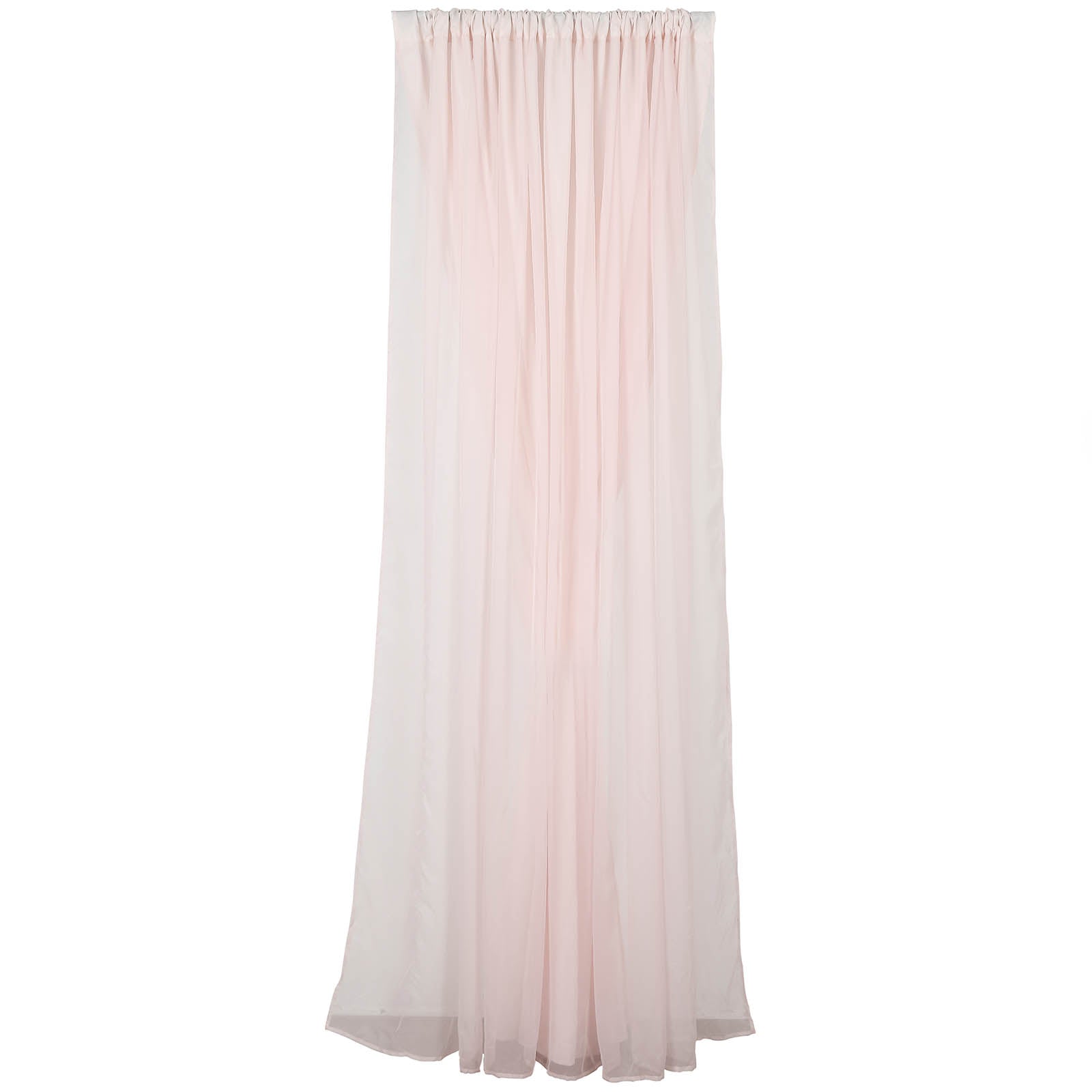 Blush chiffon polyester event curtain drapes, 10ftx10ft, with rod pockets.