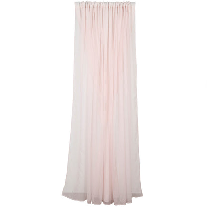 Blush chiffon polyester event curtain drapes, 10ftx10ft, with rod pockets.