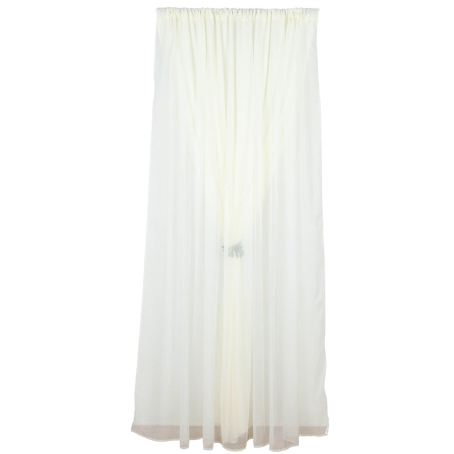 Ivory chiffon polyester event curtain drapes, dual layer divider backdrop.