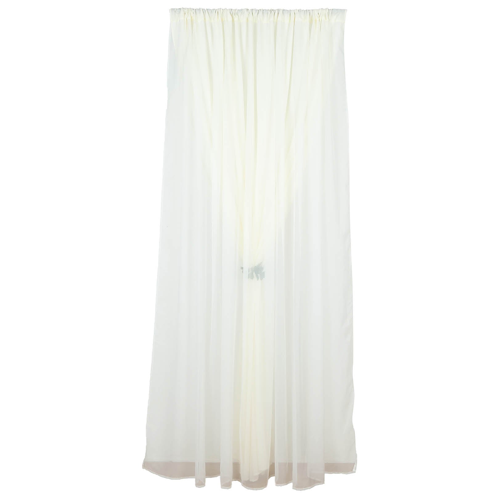 Ivory chiffon polyester event curtain drapes, dual layer divider backdrop.