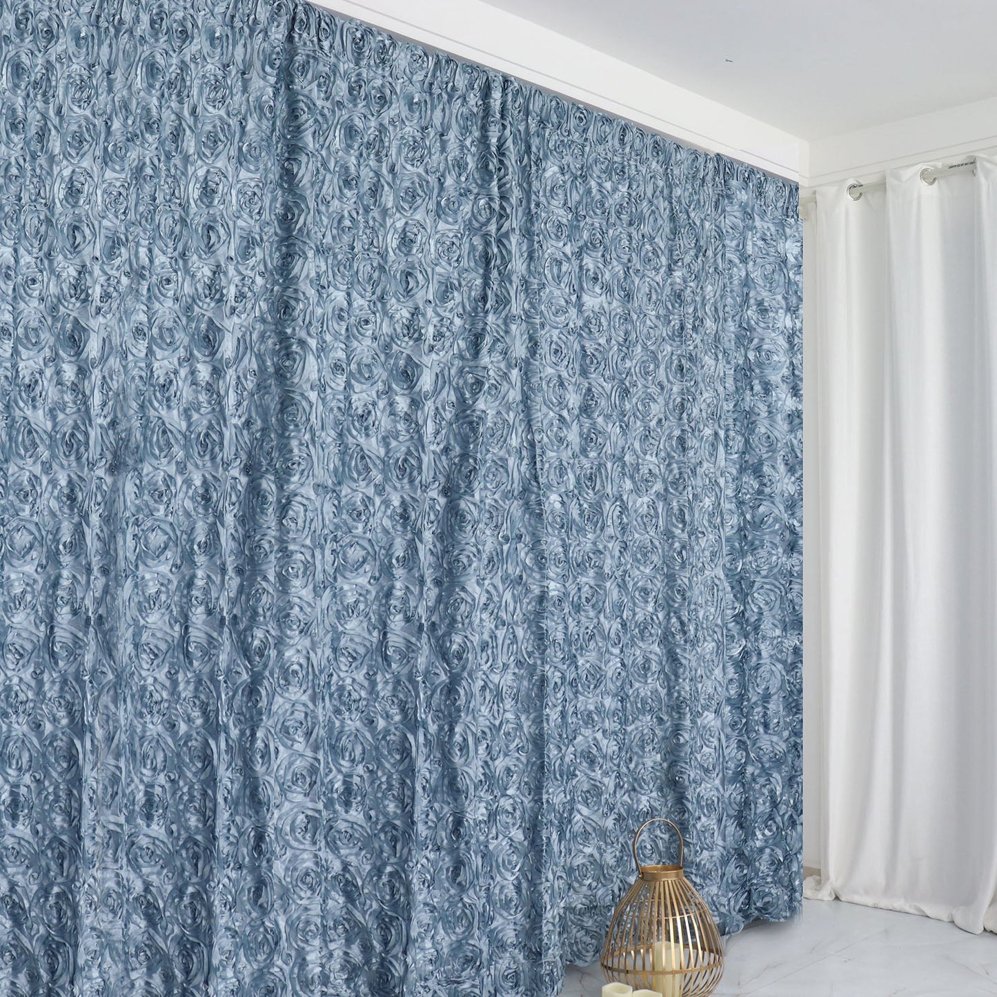 Dusty Blue 8 Feet x 8 Feet Satin Rosette Backdrop Drapes