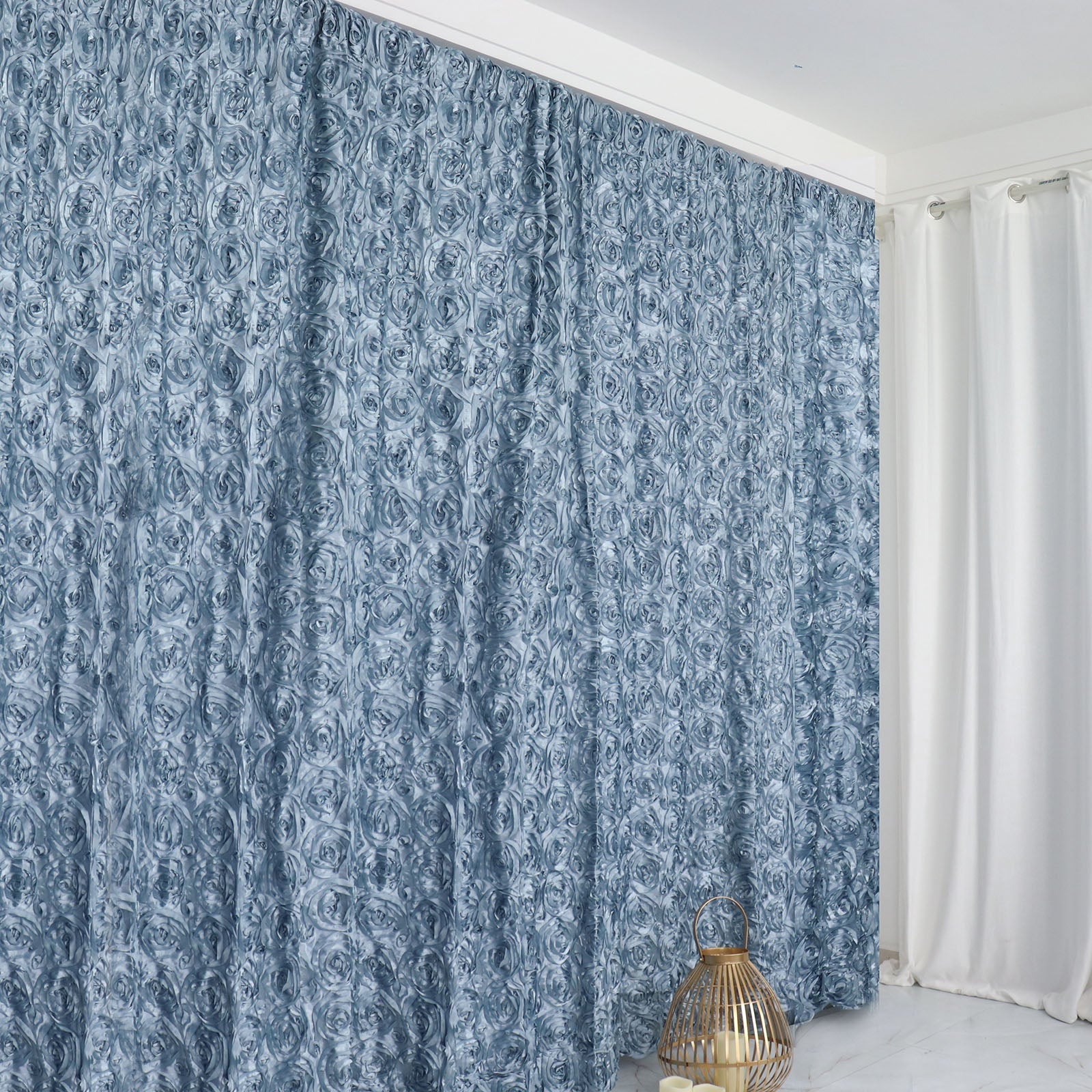 Dusty Blue 8 Feet x 8 Feet Satin Rosette Backdrop Drapes