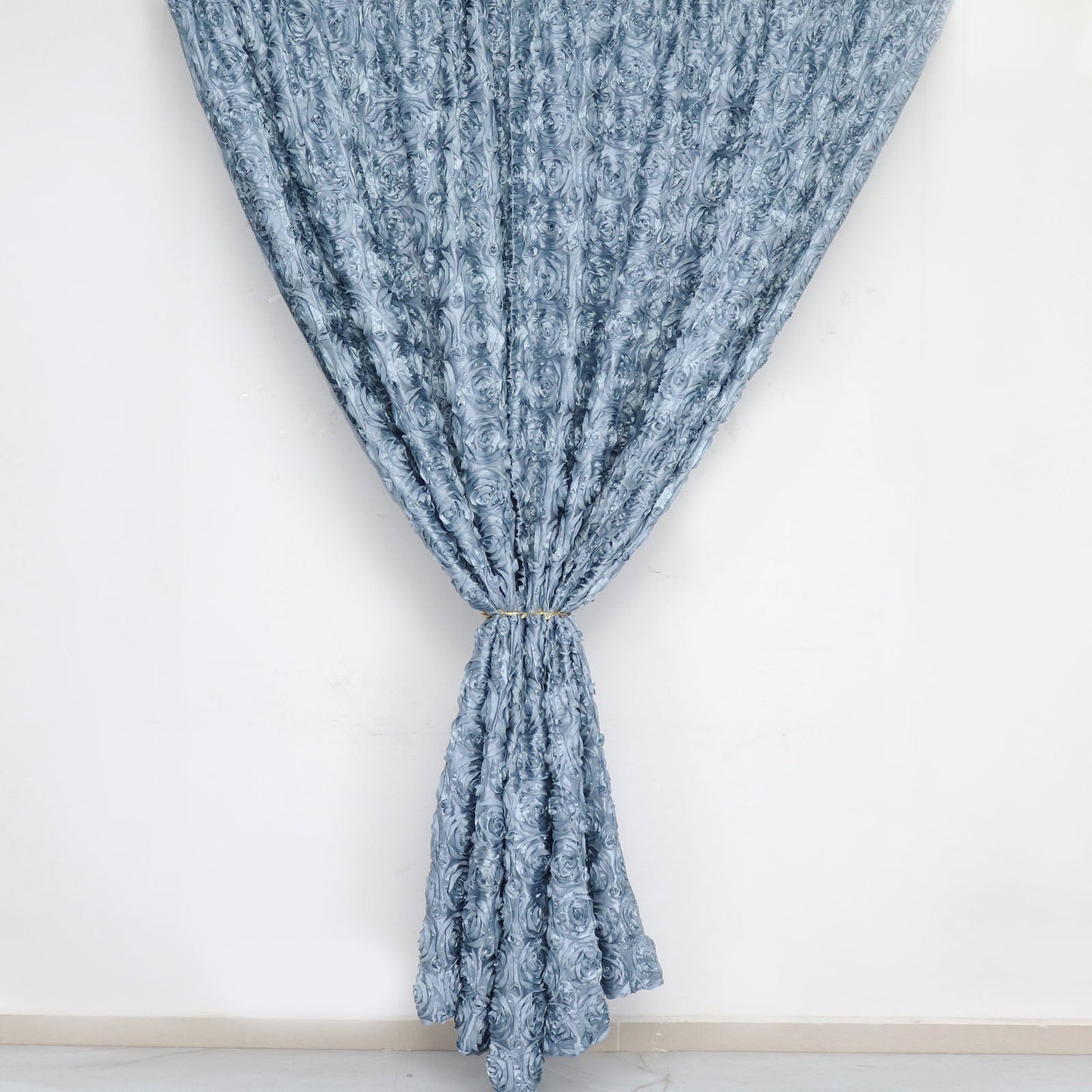 8ftx8ft Dusty Blue Satin Rosette Event Curtain Drapes, Backdrop Event Panel