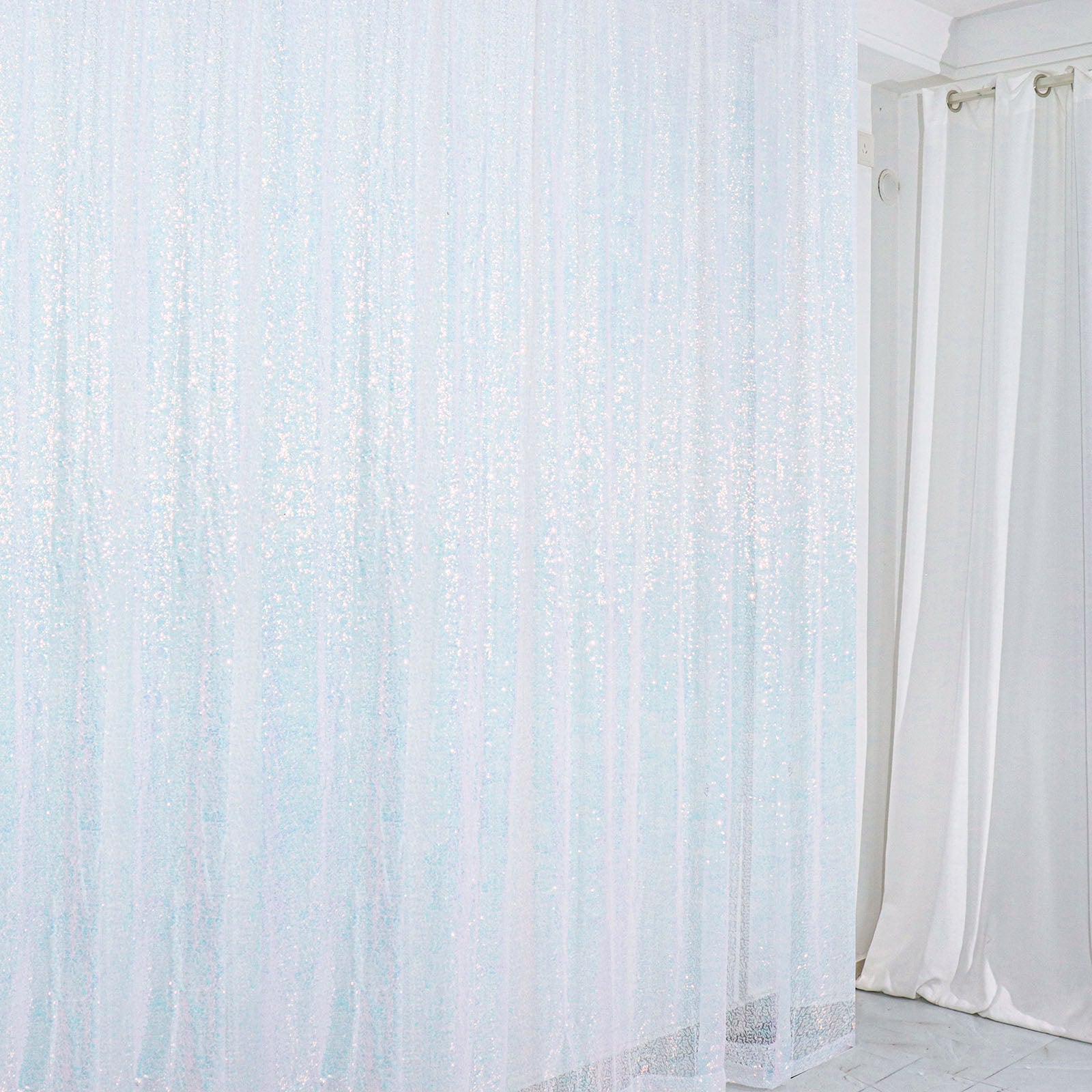 8 Ft x 8 Ft Iridescent Blue Photography Booth Backdrop Sequin Curtain