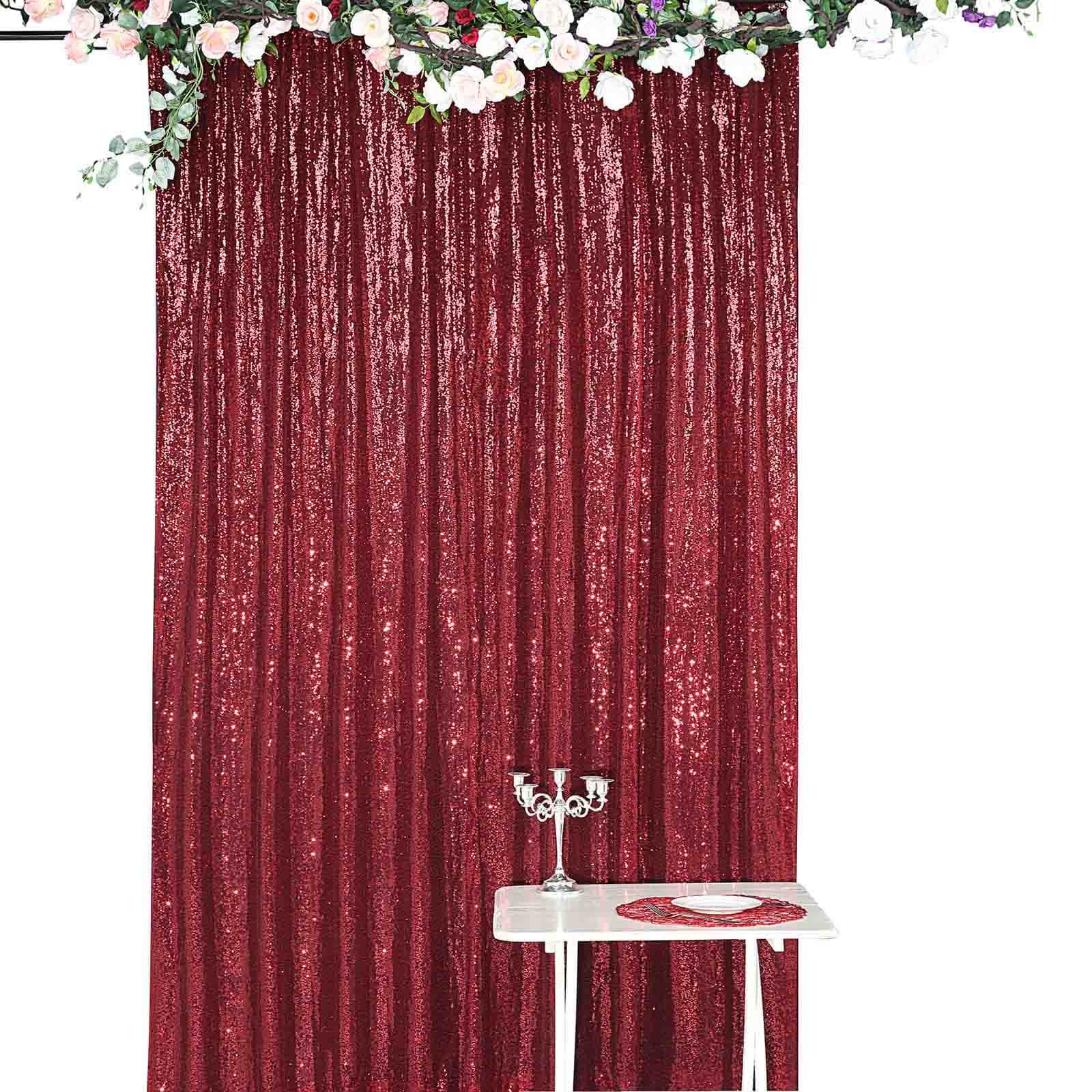 8 Feet x 8 Feet Burgundy Sequin Fabric Semi Sheer Backdrop Curtain 