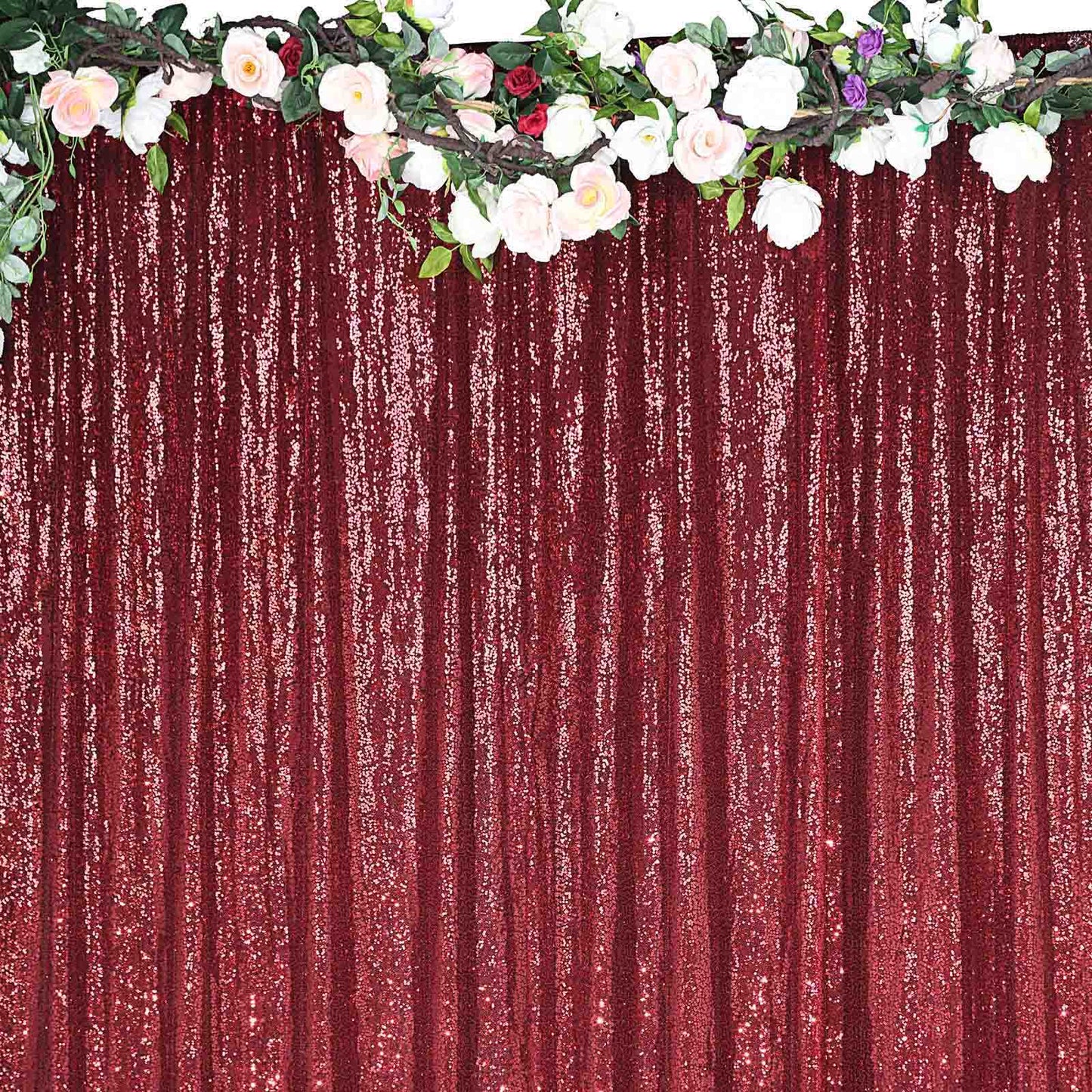 8ftx8ft Burgundy Sequin Event Curtain Drapes, Backdrop Event Panel