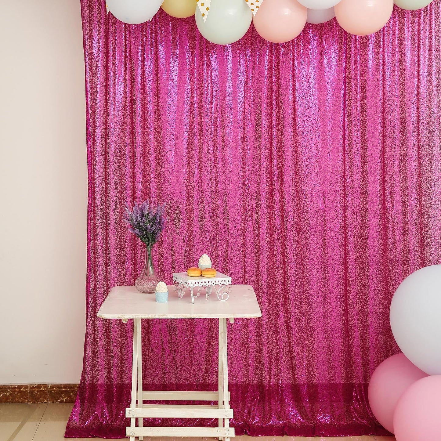 8ftx8ft Fuchsia Sequin Photography Booth Backdrop Semi-Sheer Curtain