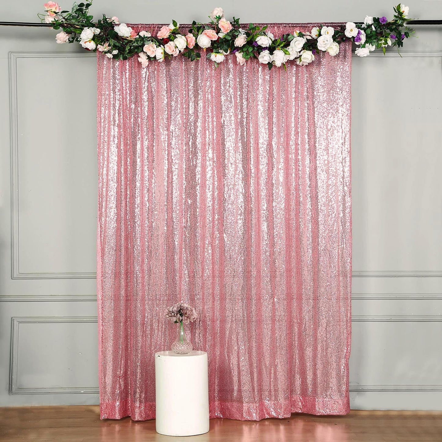 8ftx8ft Pink Sequin Photography Booth Backdrop Semi-Sheer Curtain