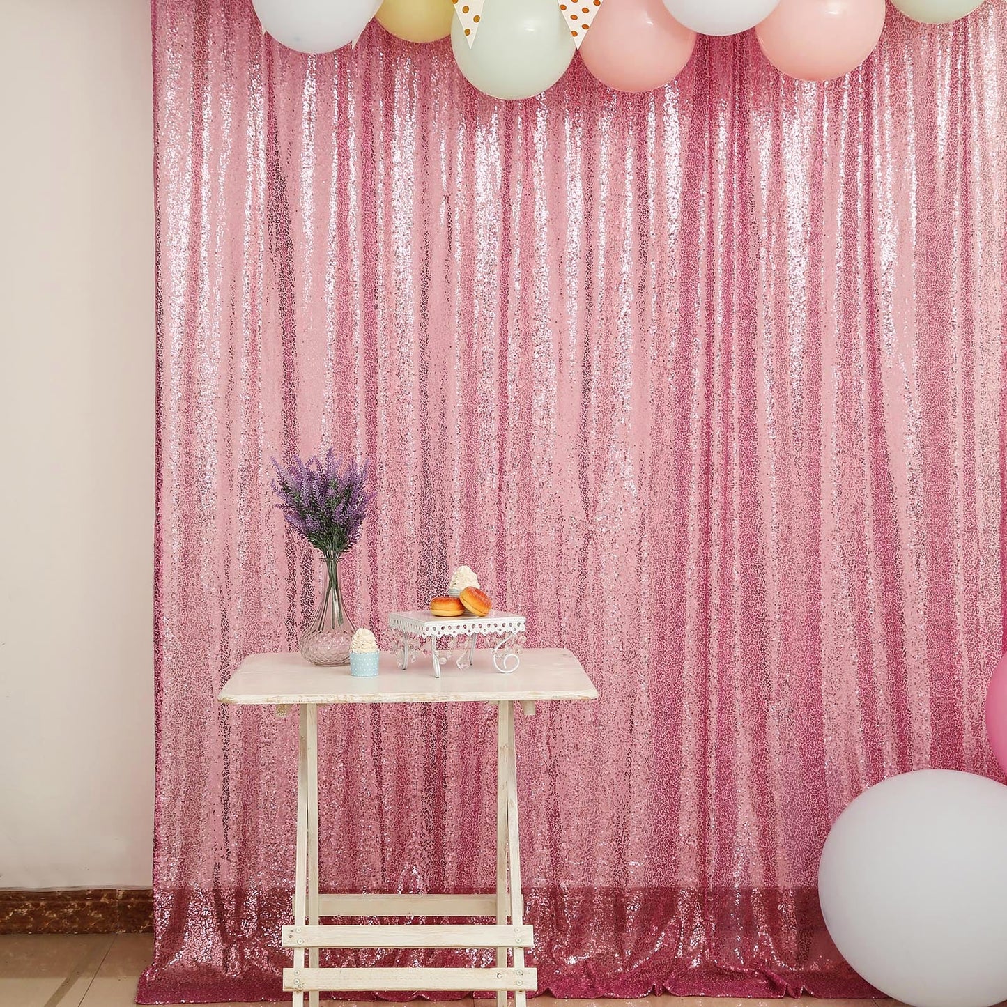 8ftx8ft Pink Sequin Photography Booth Backdrop Semi-Sheer Curtain