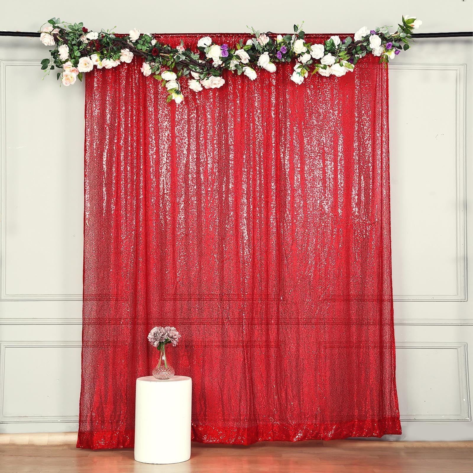 8ftx8ft Red Sequin Photography Booth Backdrop Semi-Sheer Curtain
