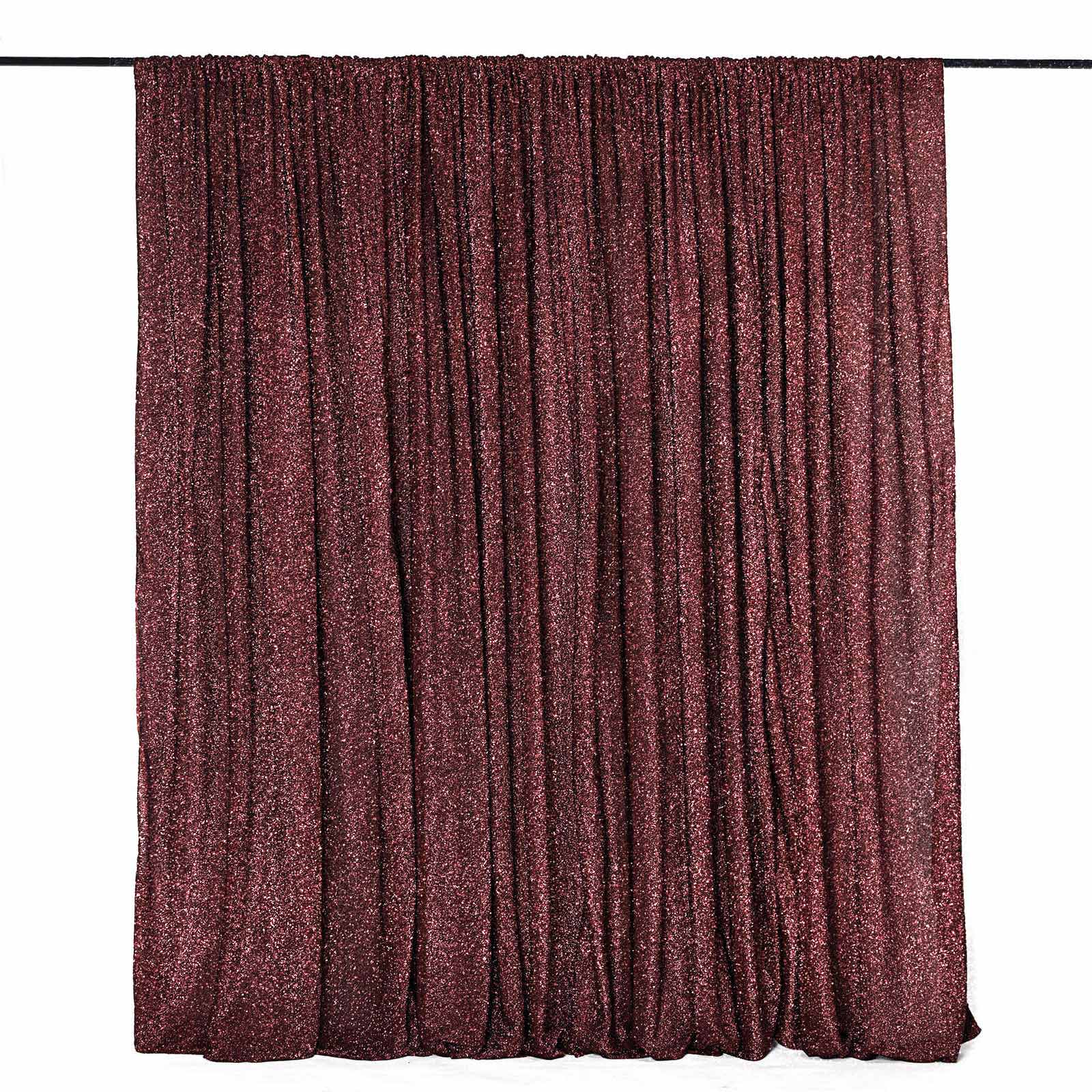Burgundy metallic shimmer tinsel event curtain drapes backdrop panel.