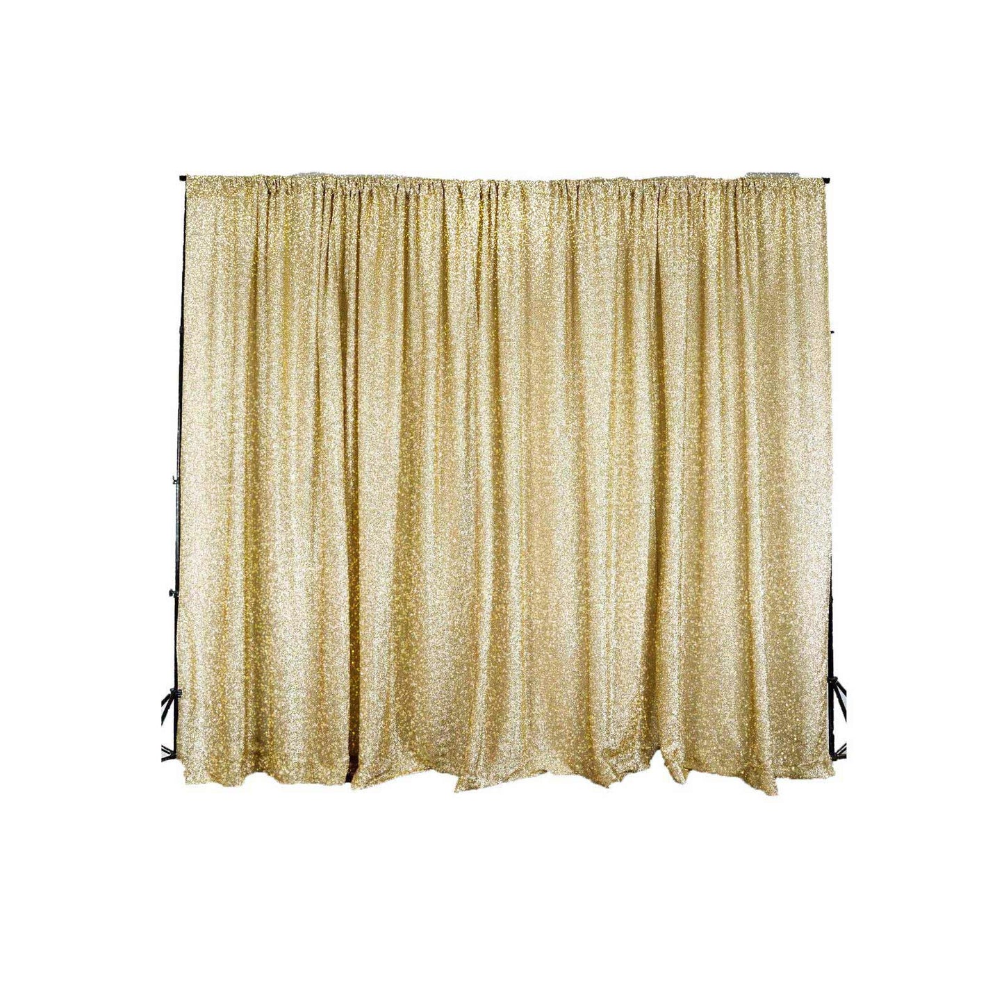 Champagne metallic shimmer tinsel backdrop curtain drapes for events.
