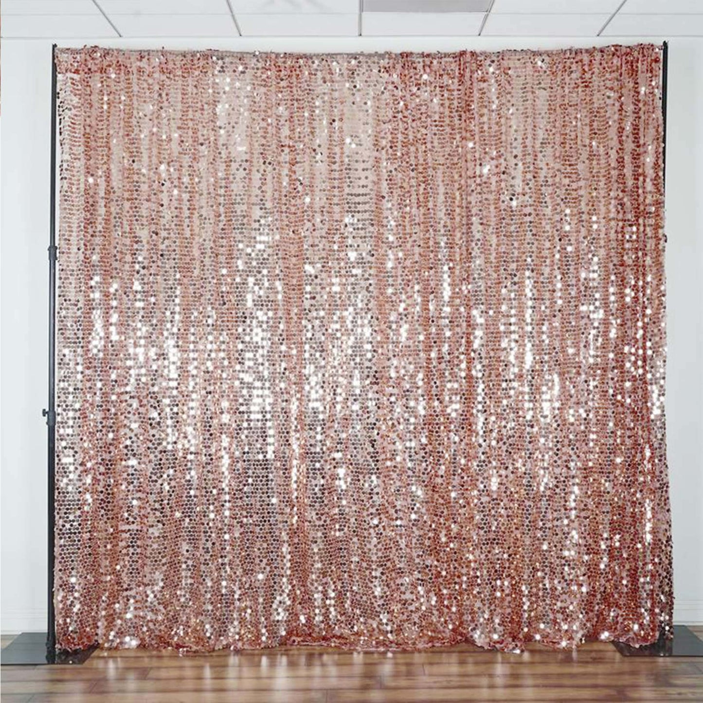 Blush sequin backdrop curtain drapes for events, 20ft x 10ft.