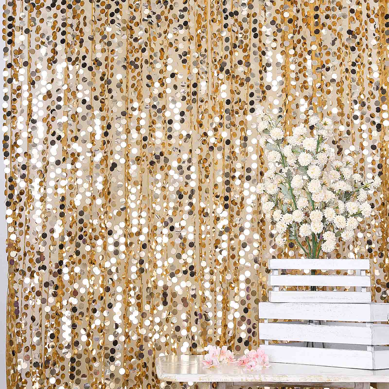 Big Payette Gold Sequin Fabric Photo Backdrop 8 Feet x 8 Feet